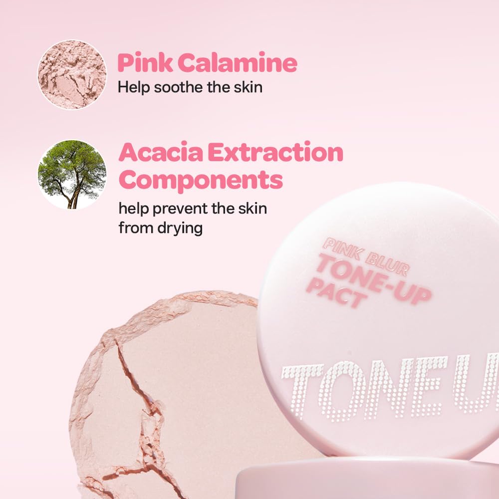 I'M MEME Compact - Tone-up Pact | Korean Pressed Setting Powder for Pink Blur Effect, with Calamine, Makeup Powder Foundation, Translucent Compact, Finishing Powder, Oil Control Face Powder, 0.35 Oz