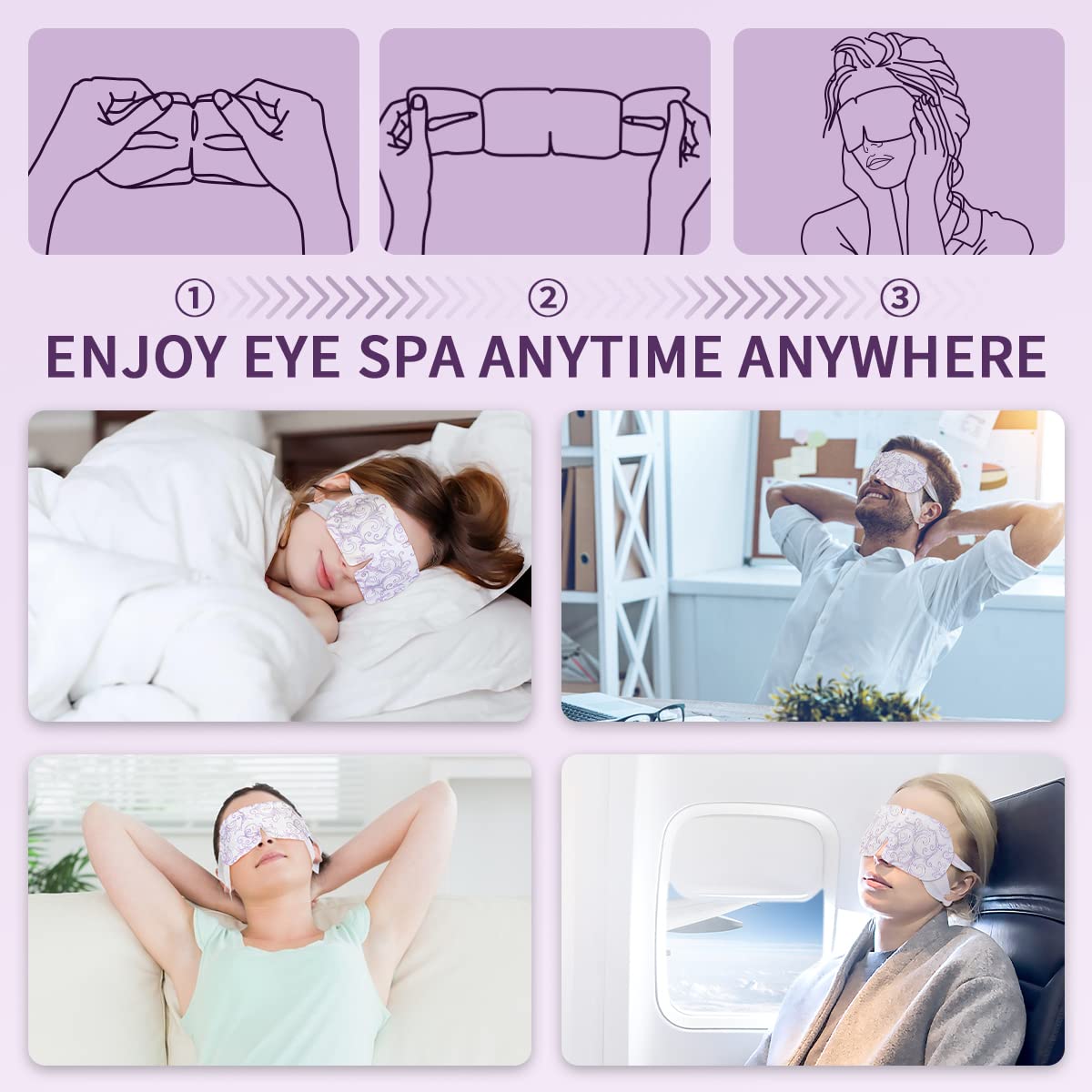 Steam Eye Mask 16 Packs, Self Heating Sleep Mask for Dry Eyes, Comfortable Warming Eye Mask, Disposable Heated Eye Mask, Relieve Eye Fatigue, Stress, Migraine,Relaxation Gifts for Women(Lavender)