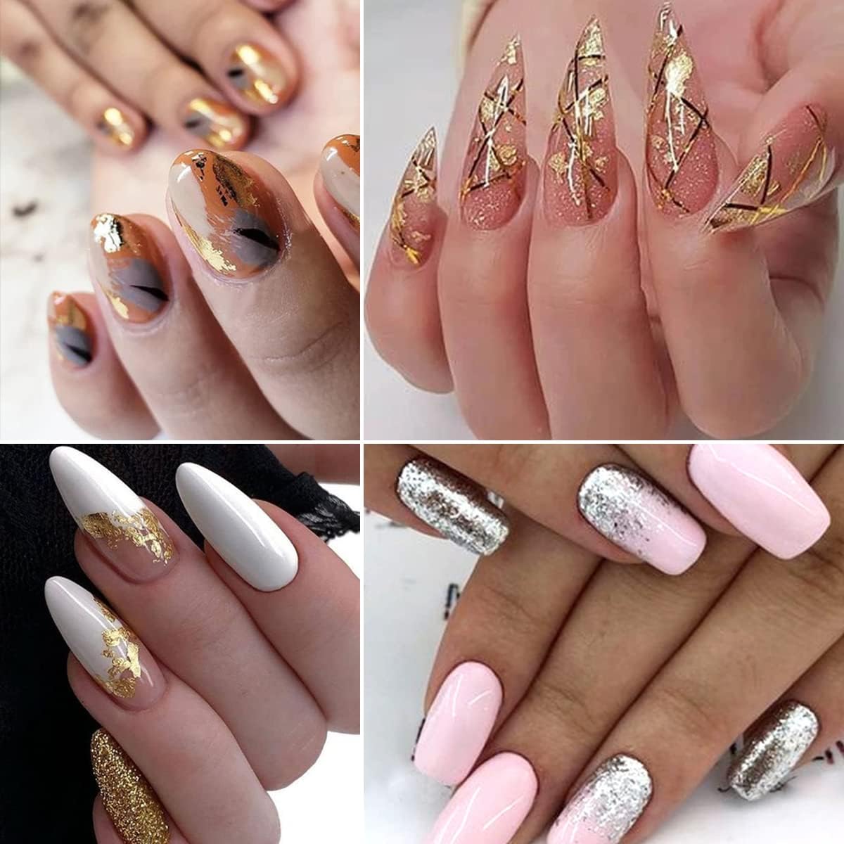 Holographic Nail Foil Flakes 3D Sparkly Aluminum Foil Glitter Sequins Nail Art Supplies Gold Silver Nail Art Foil Glitter Paillettes Line Strip Nail Glitter Flakes for Acrylic Nails Design (6 Grids)