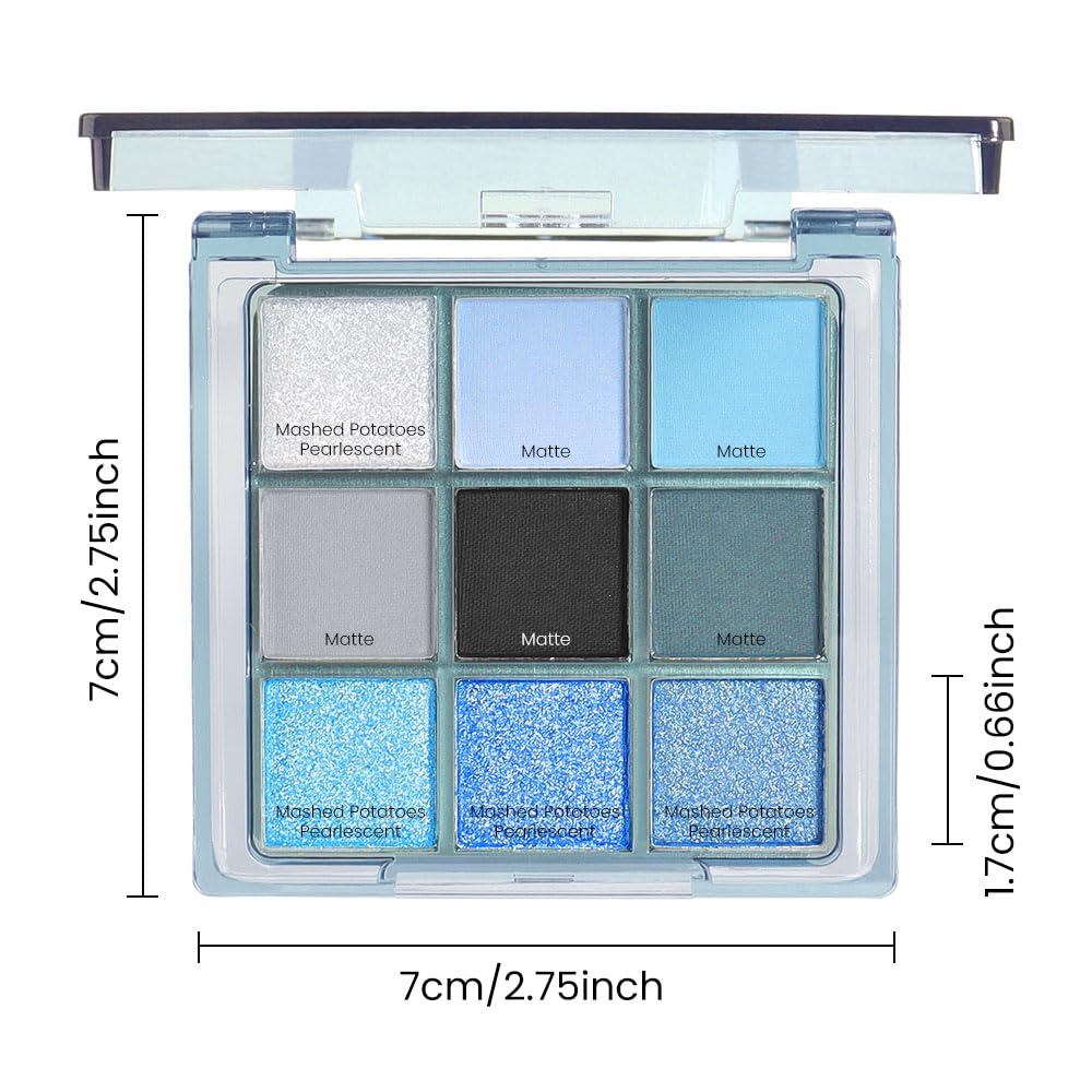 Light Blue Eyeshadow Palette, Matte & Shimmer Glitter Blue Shadow for Eye Makeup, High Pigmented White Gray Black Green Powder Palet de sombras de ojos, Cruelty Free