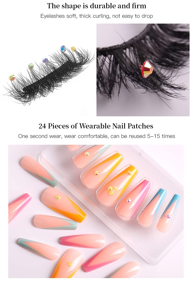 HBZGTLAD 3 in1 color eyeline Press On Nail with Eyelash Packing Boxes Set Package Pink White DIY Lashes and Nail Suit Box 1set… (SET-58)