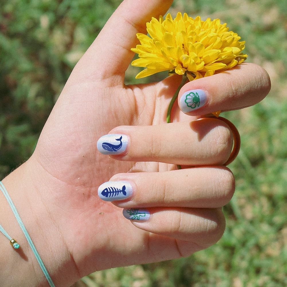 3Pcs Tropical Floral Plant Nail Stamping Plate French Tip Nail Stamping Templates Marine Animals Nail Art Stamp Plates Image Plate Stainless Steel DIY Reusable Tools for Manicure Printing