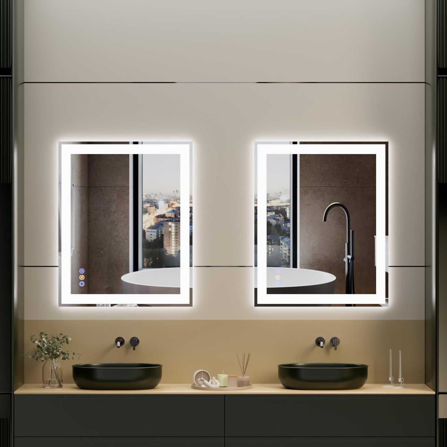 32"x 40" LED Bathroom Mirror, 3 Colors Vanity Mirror with Lights, Front and Backlit Bathroom Mirror with Lights, LED Smart Mirror for Wall, Tempered Glass, Anti-Fog, Stepless Dimmable, Memory(UL ETL)