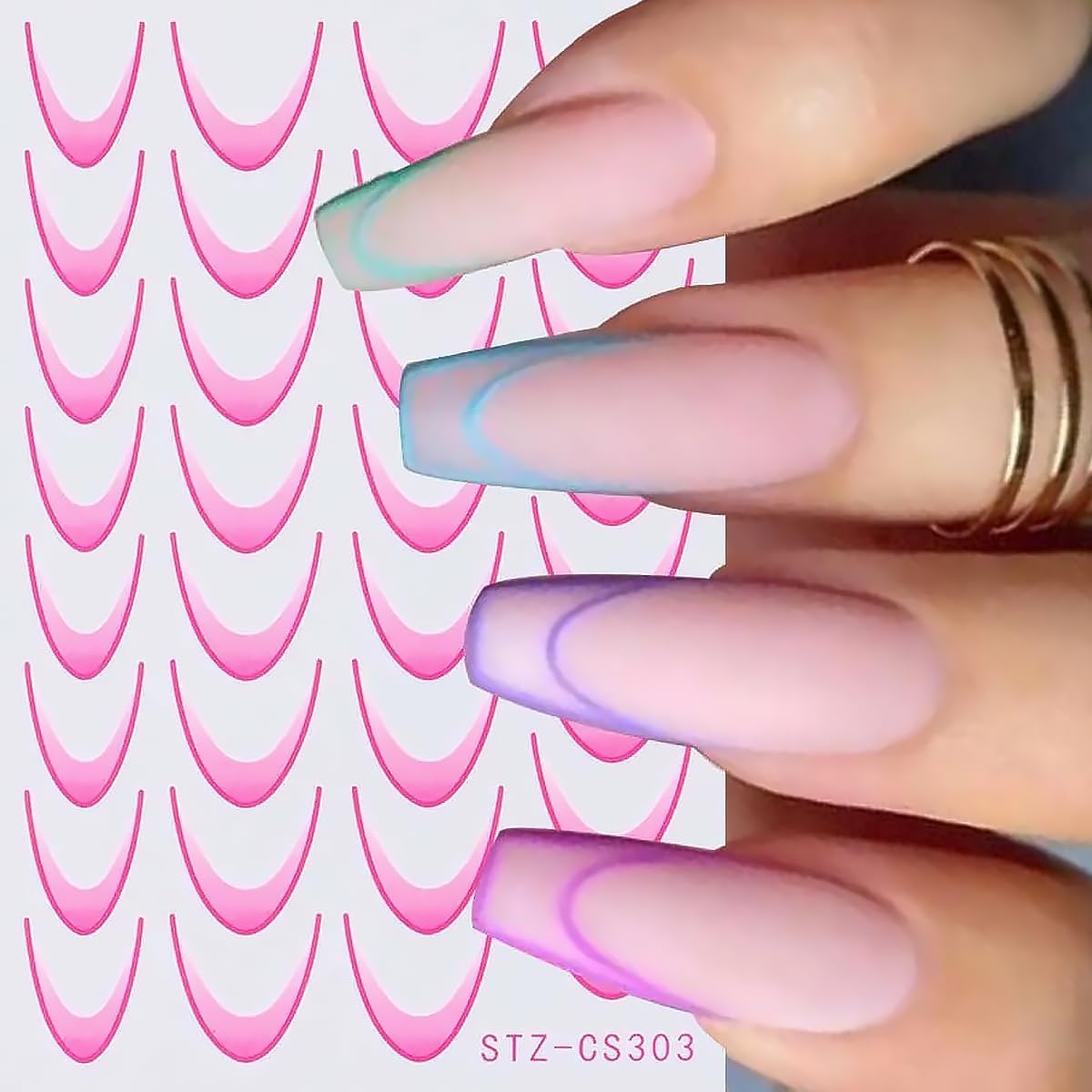 6 Sheets French Tip Nail Stickers for 3D Self-Adhesive Gradient Decals - Colorful Stripe Tips Supplies for DIY Art Decorations Tools
