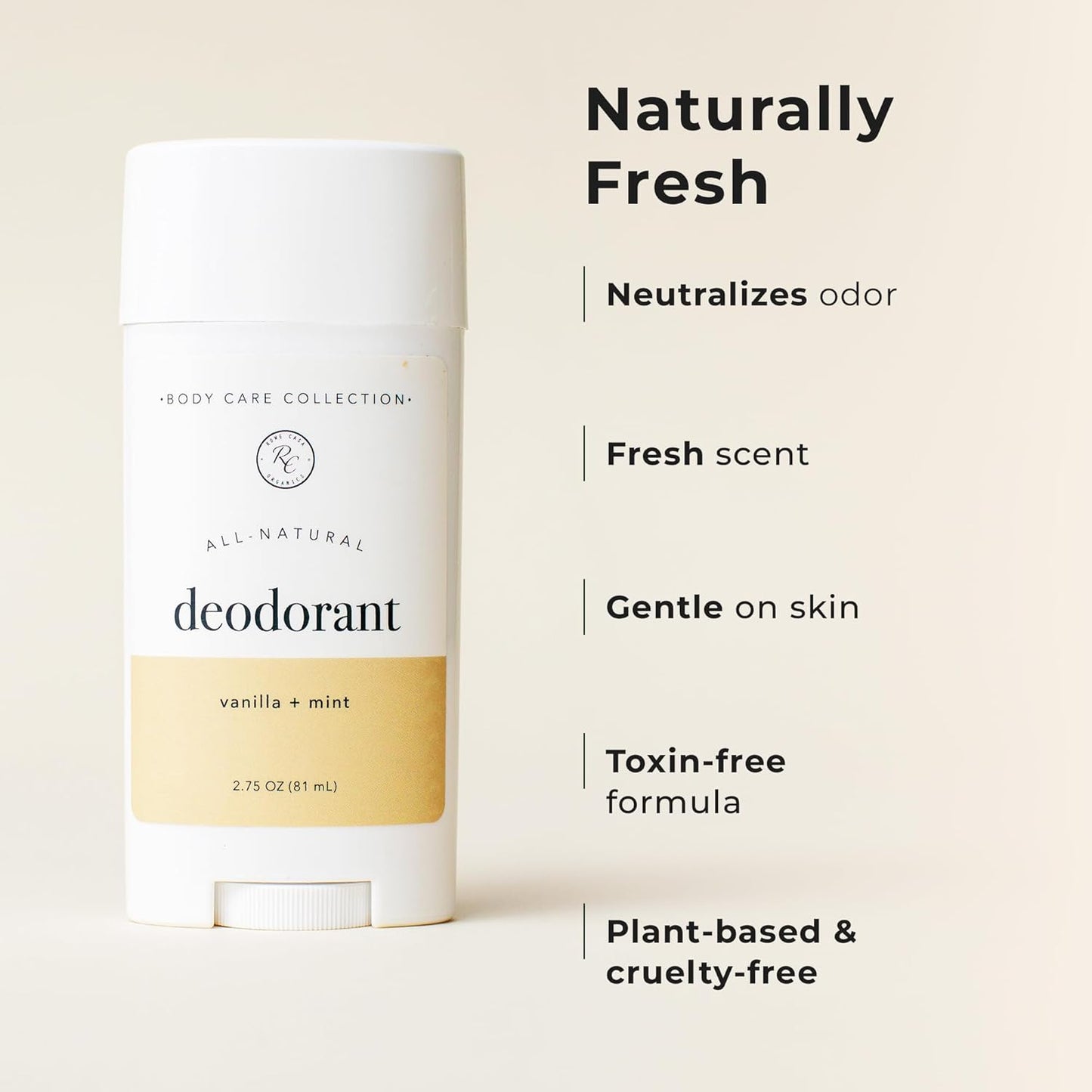Rowe Casa Organics Vanilla + Mint Natural Deodorant for Men and Women, Sweet and Refreshing Paraben-Free Deodorant Stick with Therapeutic-Grade Essential Oils, 2 oz
