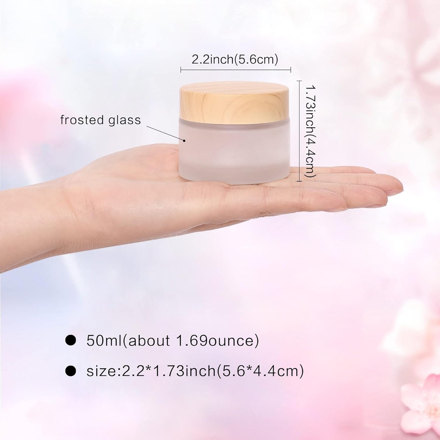 50 Gram/ml Glass Cosmetic Containers with lids,Round Frosted Cosmetic Jars with Leakproof lids,Small Empty Glass Sample Jars for Makeup Lip Scrub Balm Lotions Sample Eye Creams DIY (4 PACK 50ML)