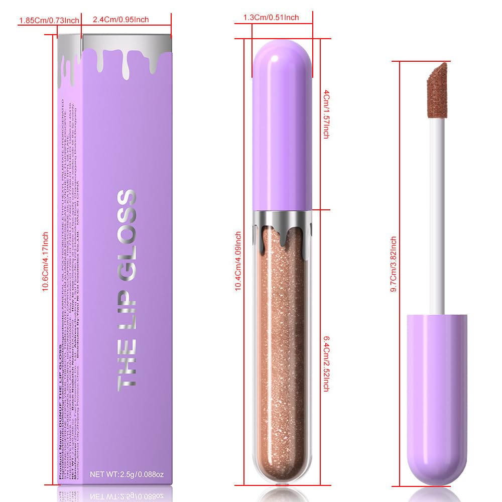 Glitter Liquid Lip Gloss,Bronze Shimmer Lipstick, Waterproof Shimmer Lip Stain Lip Glaze, High Shine Long Lasting Shiny Lip Color Makeup 14#