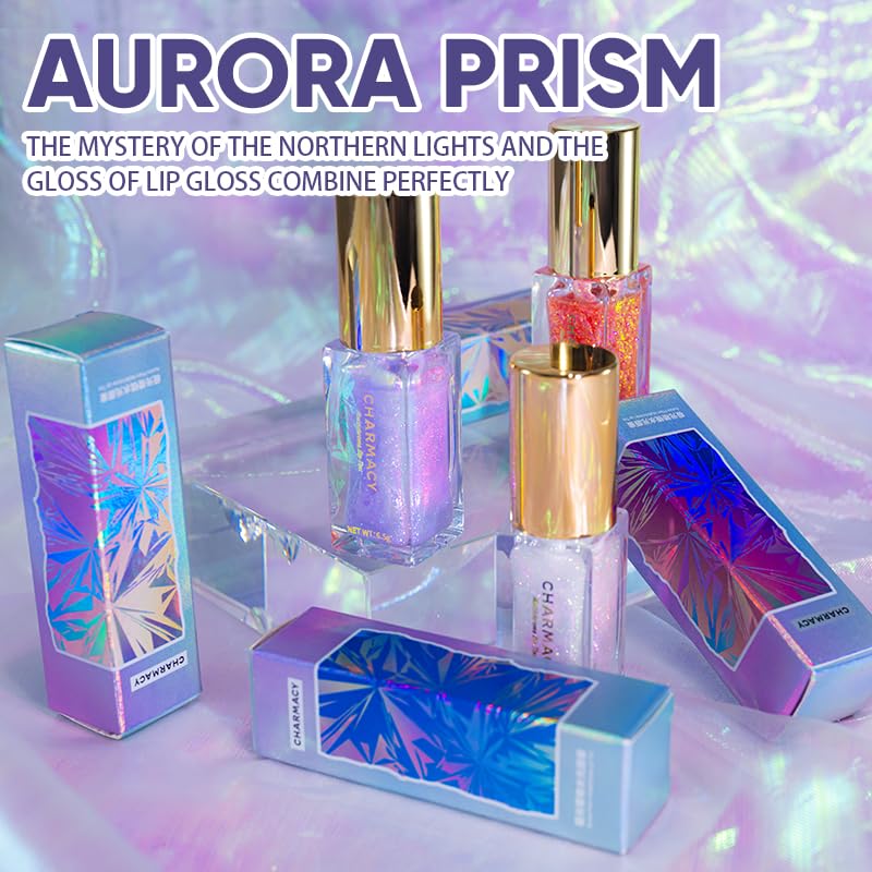 CHARMACY Aurora Chameleon Moisturizing Lip Gloss, MultiColor Shifting Shimmer Lip Gloss, Hydrating Non-Sticky Formula Glitter Lip Glaze, Easy to Apply, Long-Lasting, High-Shine Sheer Finish #06