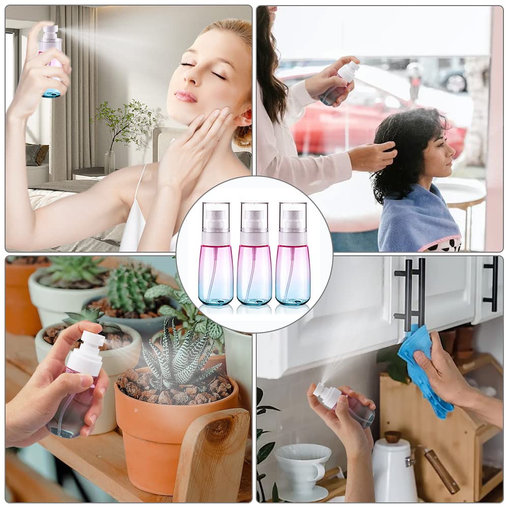 Cosywell Fine Mist Spray Bottles TSA Approved 2oz 60ml 3 Pack Leak Proof Travel Spray Bottle Empty Small Spray Bottles for Perfume Essential Oils Toners Rose Water Cosmetics (3Gradient Pink Blue)