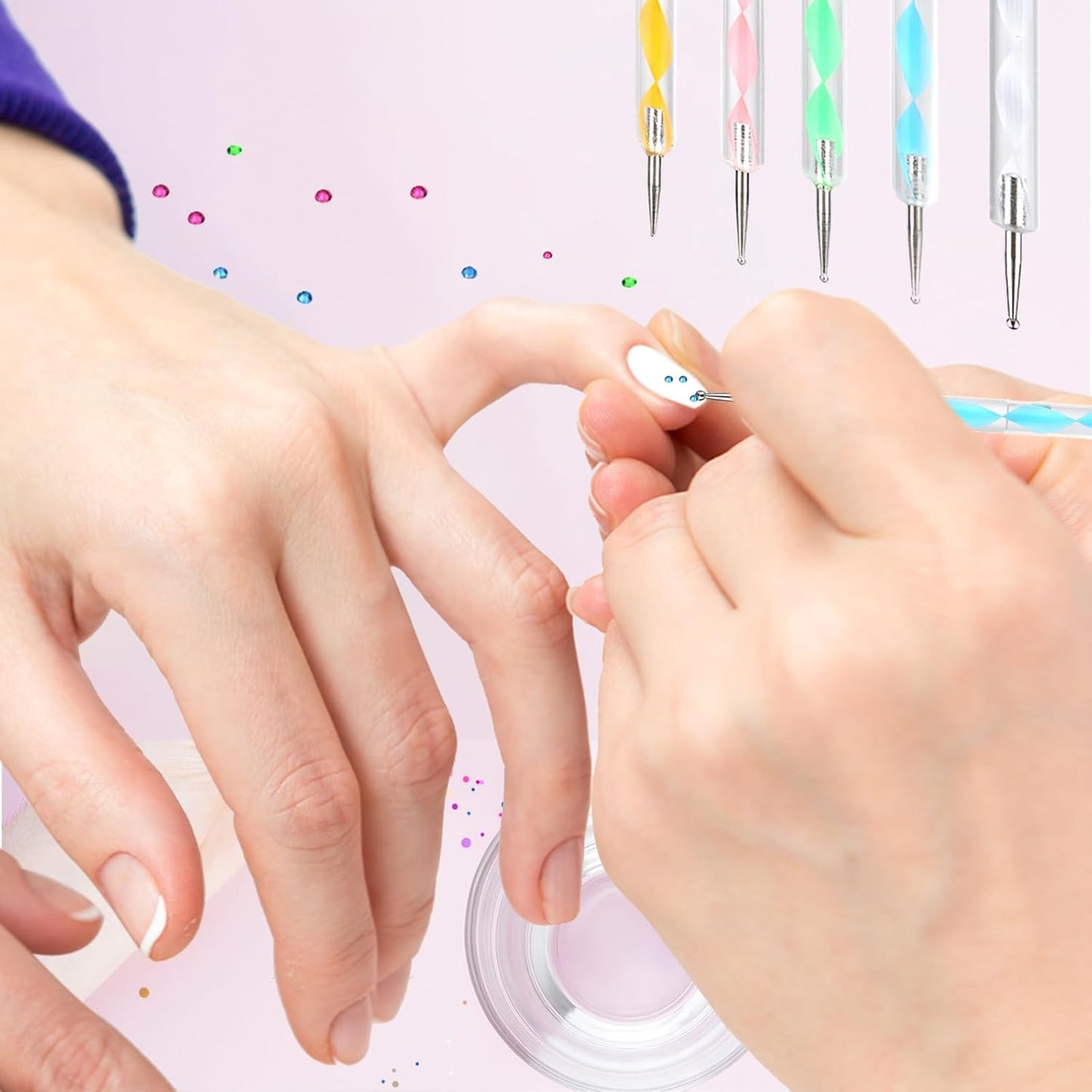 Nail Art Brush 22-Piece Set, 2-Way Acrylic Silicone Engraving Pen Dotting Pen Tools Nail Art Kit, Resin Nail Art Palette, For Nail Art DIY Home Salon Makeup Display Board (Blue)