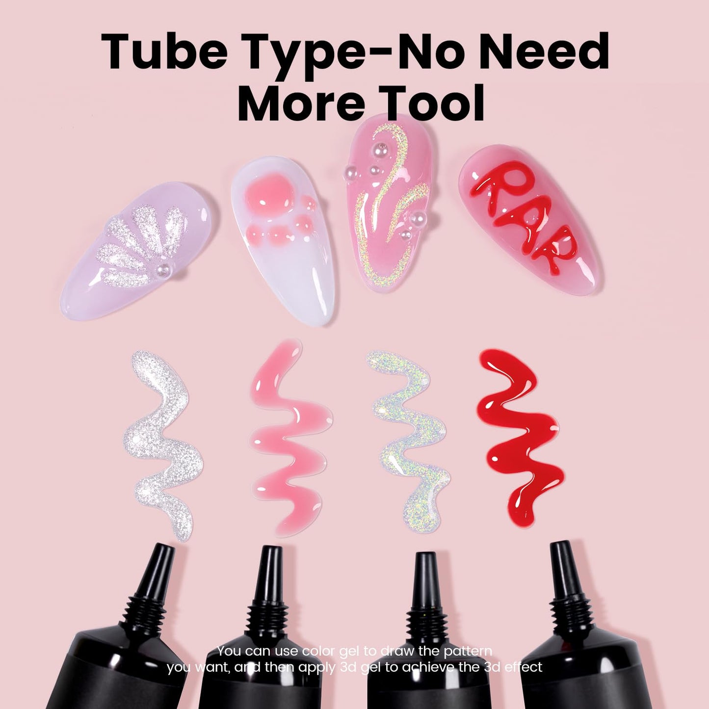 RARJSM 3D Nail Art Sculpture Gel Nail Polish Silver White Glitter Nail Charms Rhinestone Glue No Wipe DIY Drawing Hard Nail Craving Sculpting Gel UV LED Curing Requires Nail Decoration Manicure Design