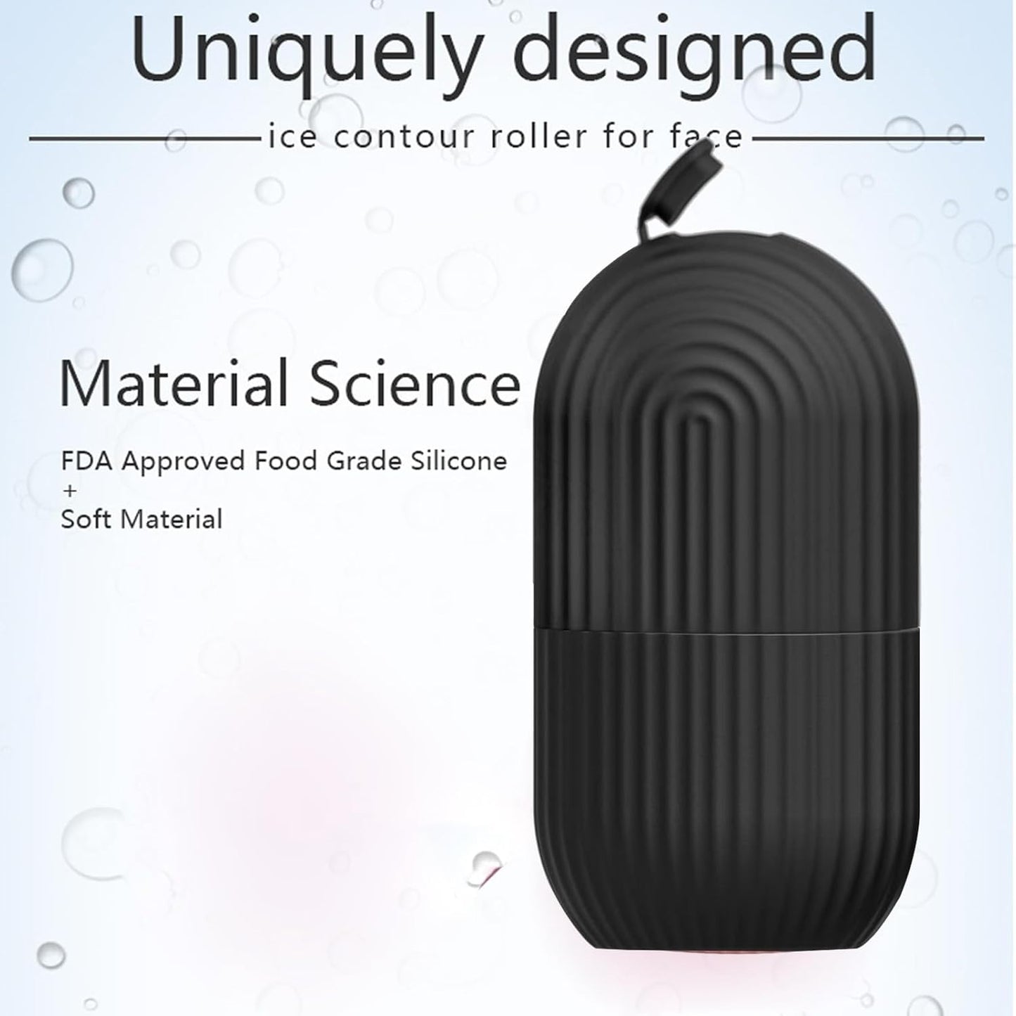 Ice Face Roller, Reusable Silicone Mold Face Massage Eye Facial Beauty Skin Care Tools Apply Ice for Shrink Pores Anti Wrinkle Reduce Puffiness Improve Skin Elasticity, Striped, Black