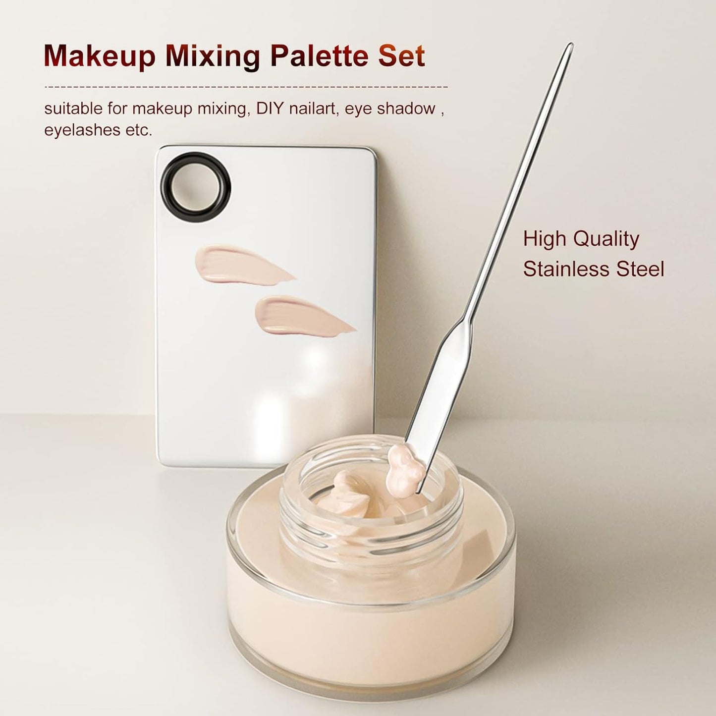 Professional Stainless Steel Makeup Palettes Makeup Spatula set, Makeup Spatula makeup palette Makeup Art Tool For Nail Art Eye Shadow Eyelash Makeup Pigment Blending, with Makeup Powder Puff 2pcs