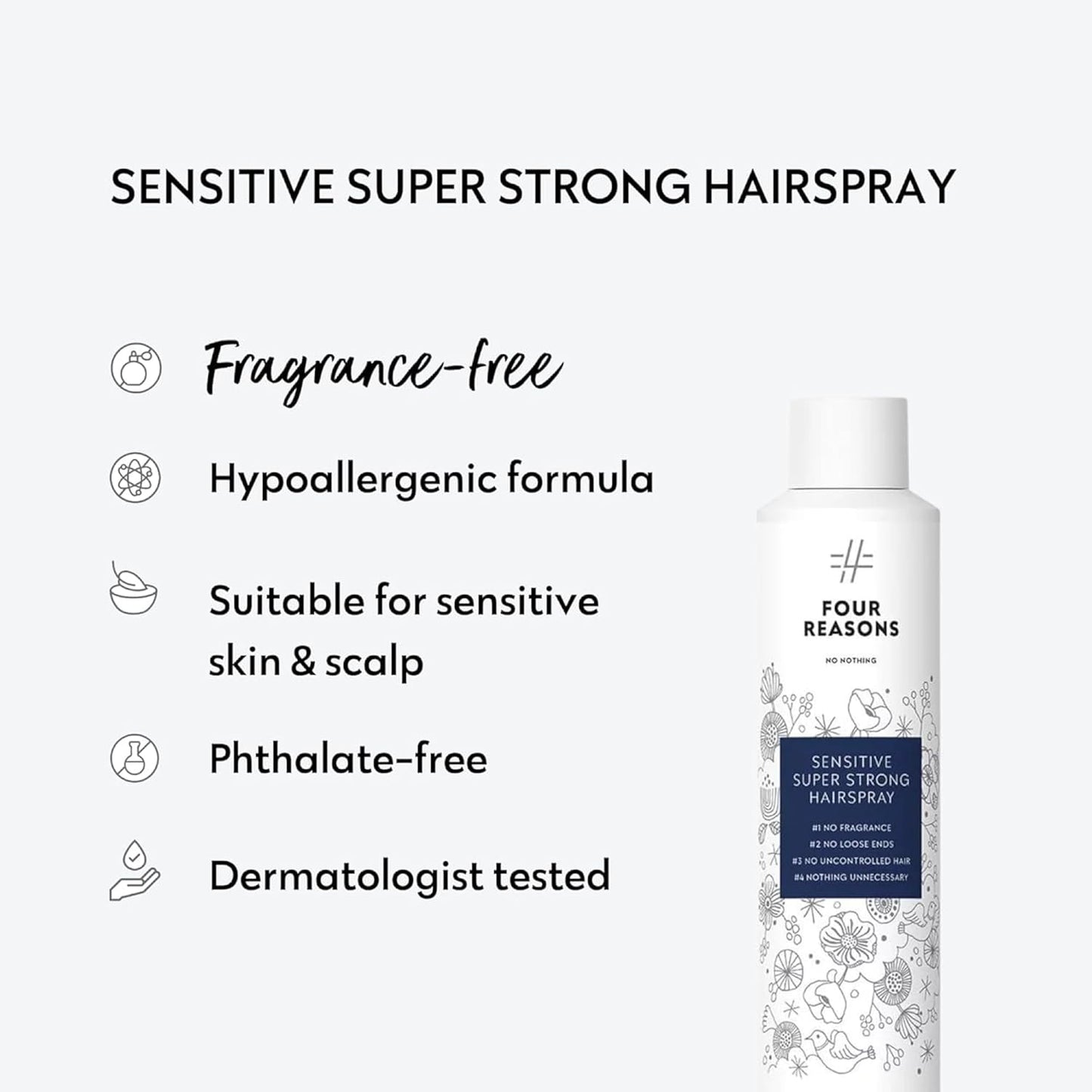 No Nothing Sensitive Extra Hold Hairspray, Unscented Finishing Spray for Styling, Wind & Humidity Protection, Reduces Frizz & Split Ends, Flexible Brushable Hold, Hypoallergenic - 2 Pack (7.5 oz Each)