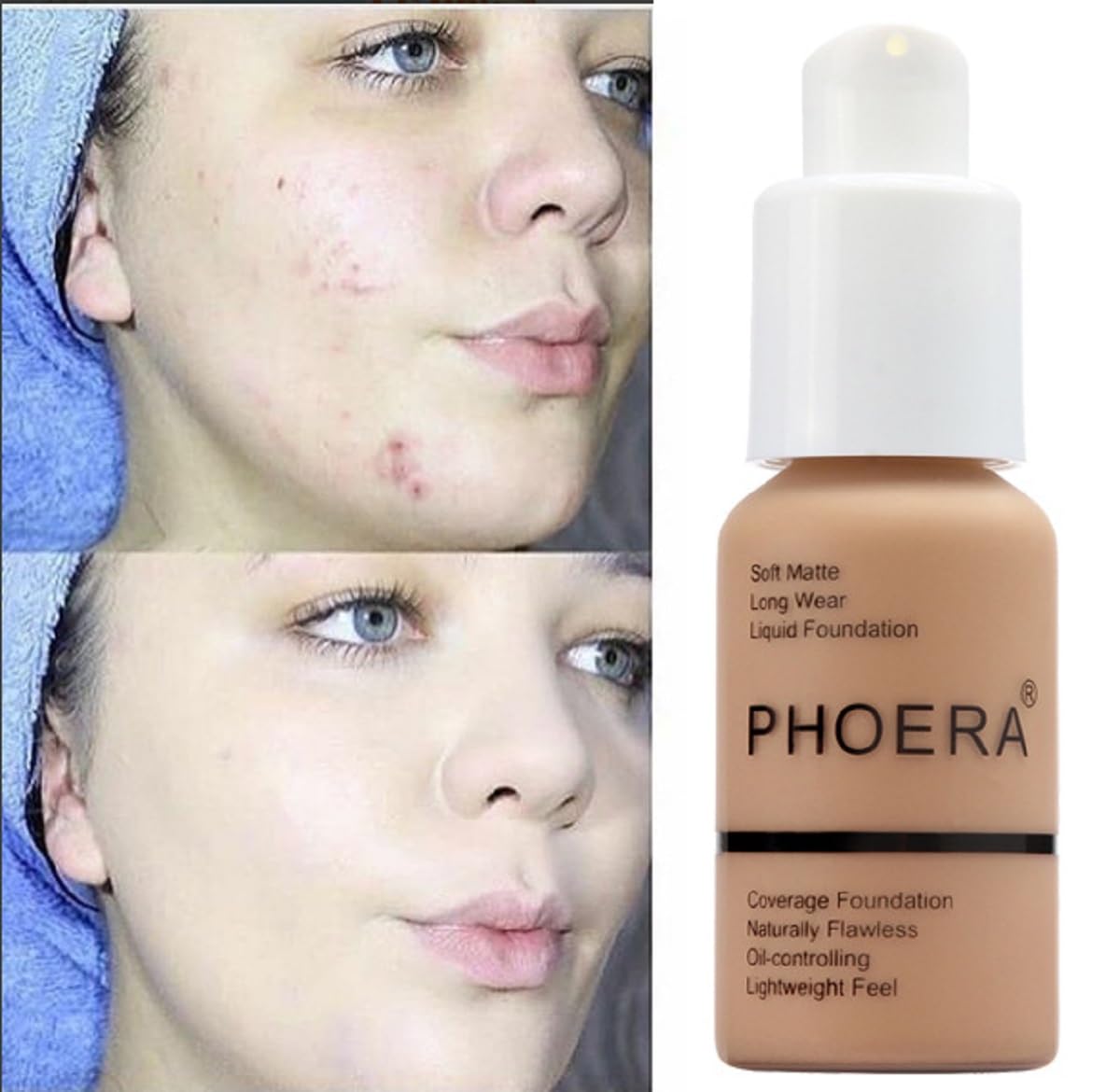 PHOERA Foundation,Flawless Soft Matte Liquid Foundation Oil Contro Concealer Long-Lasting Waterproof Full Coverage Foundation Makeup .(1Pcs-101# Porcelain)