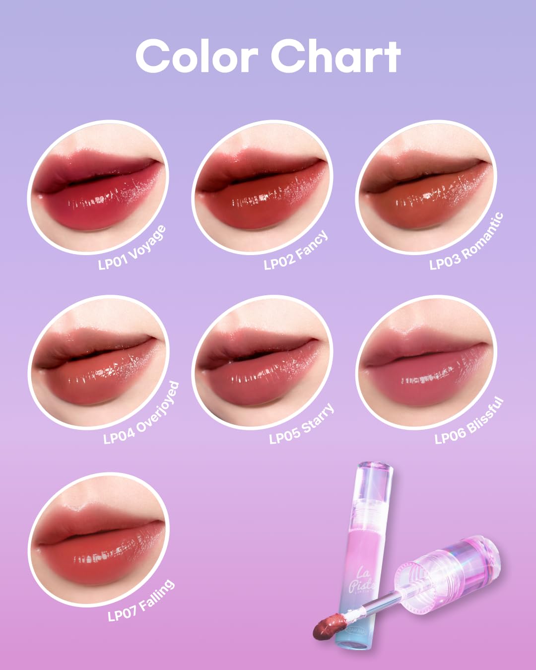 DEARMAY LA PISTE LIP TINT LP01 Voyage 0.14 oz. long lasting lip stain with glossy finish and lightweight texture, non sticky, hydrating formula with no flaking and glassy vivid tint, korean makeup