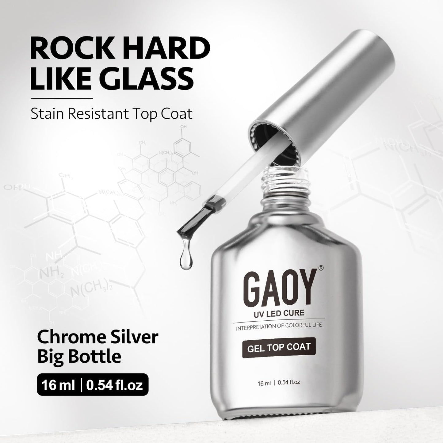 GAOY Stain Resistant Gel Top Coat, 16ml No Wipe Clear Finish for Gel Nail Polish, High Gloss Varnish for Long Lasting UV Light Cure Nail Art DIY