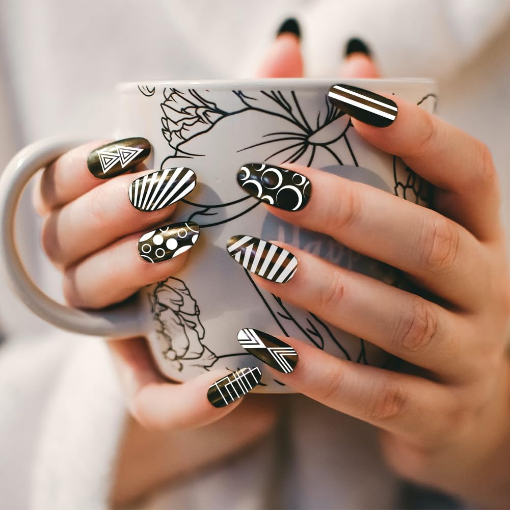 PH PandaHall 5pcs Nail Art Stamping Plate, Abstract Geometric Texture Nail Stamper Line Pattern Nail Stamping Plate Print Nail Stencils Stainless Steel Nail Image Plates for Nail Art Design