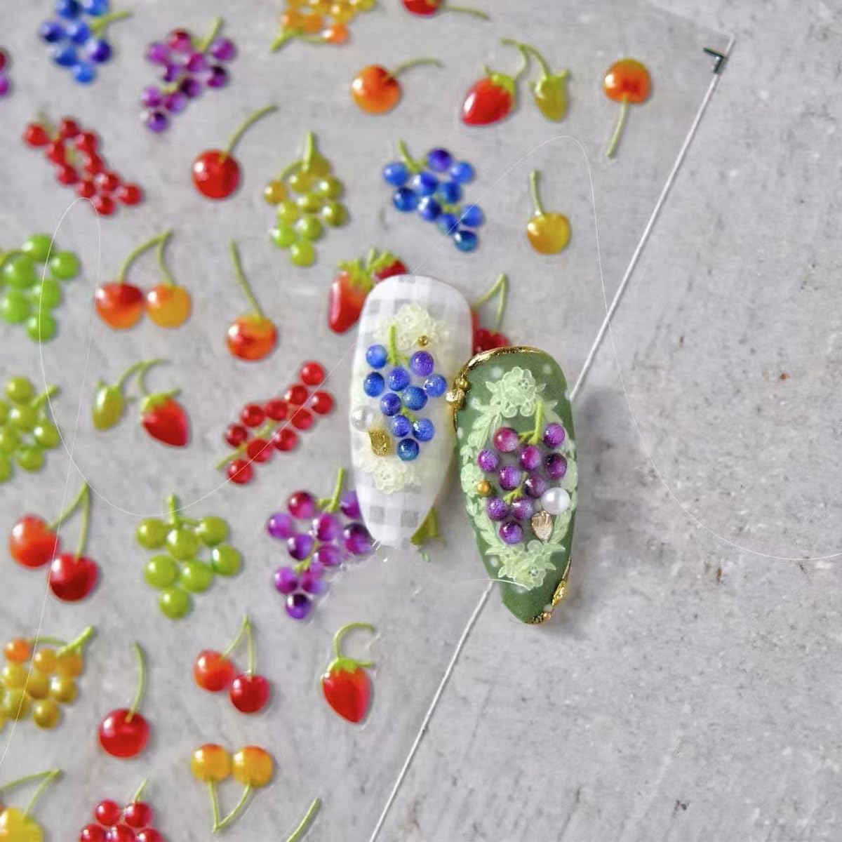 Fruit Nail Art Stickers Summer Colorful Nail Stickers 5D Embossed Cute Manicure Decals Accessories Self Adhesive Slider for Women DIY Nails Art Decorations Accessories