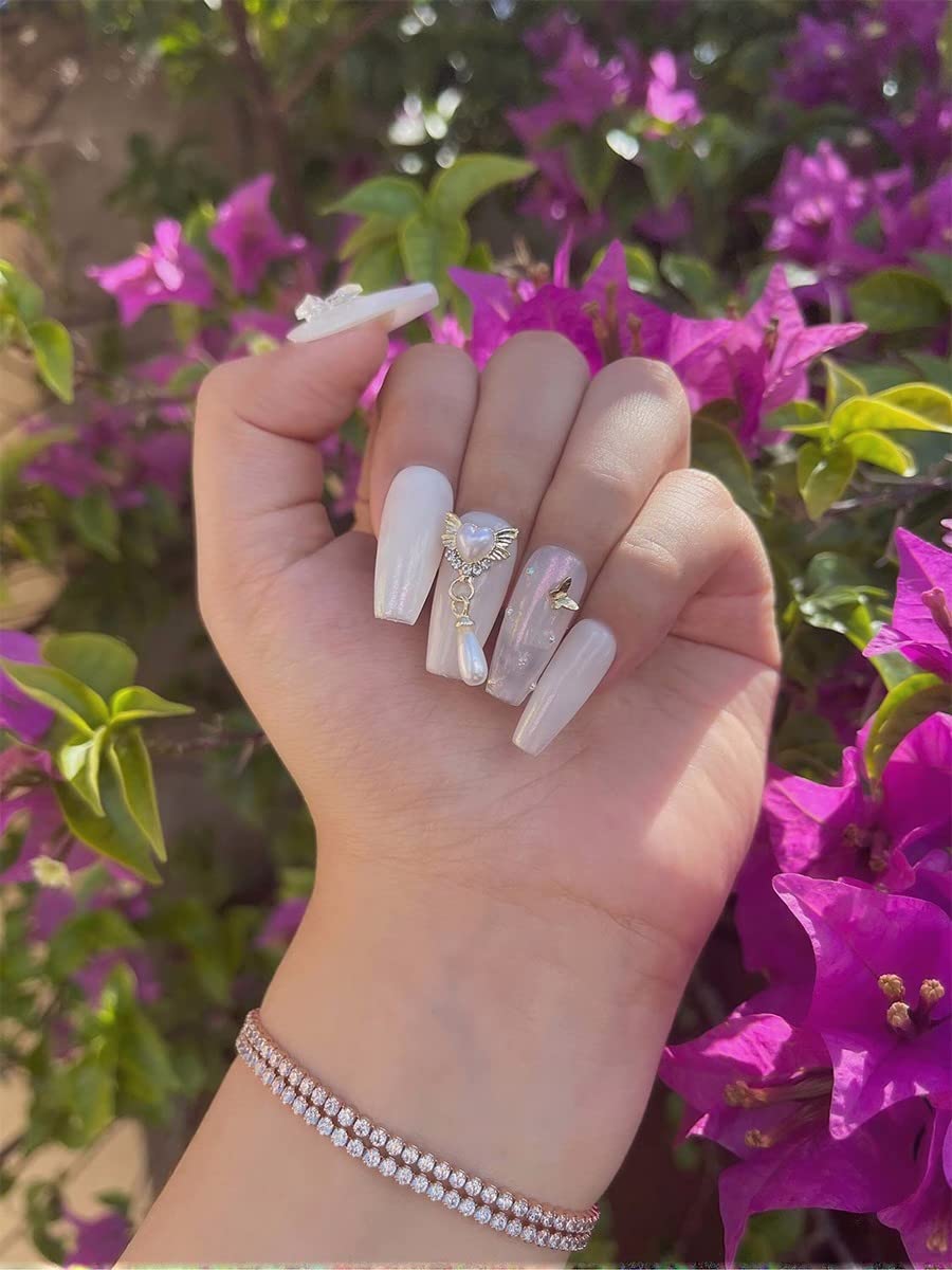 20Pcs Luxury Nail Charms 10 Pair Dangle Nail Art Rhinestones Heart Charms for Nails Flower Nail Crystals Heart Pearl Crystal Big Gems 3D Alloy Gold Luxury Nail Gems for Nails Crafts DIY Jewelry Making