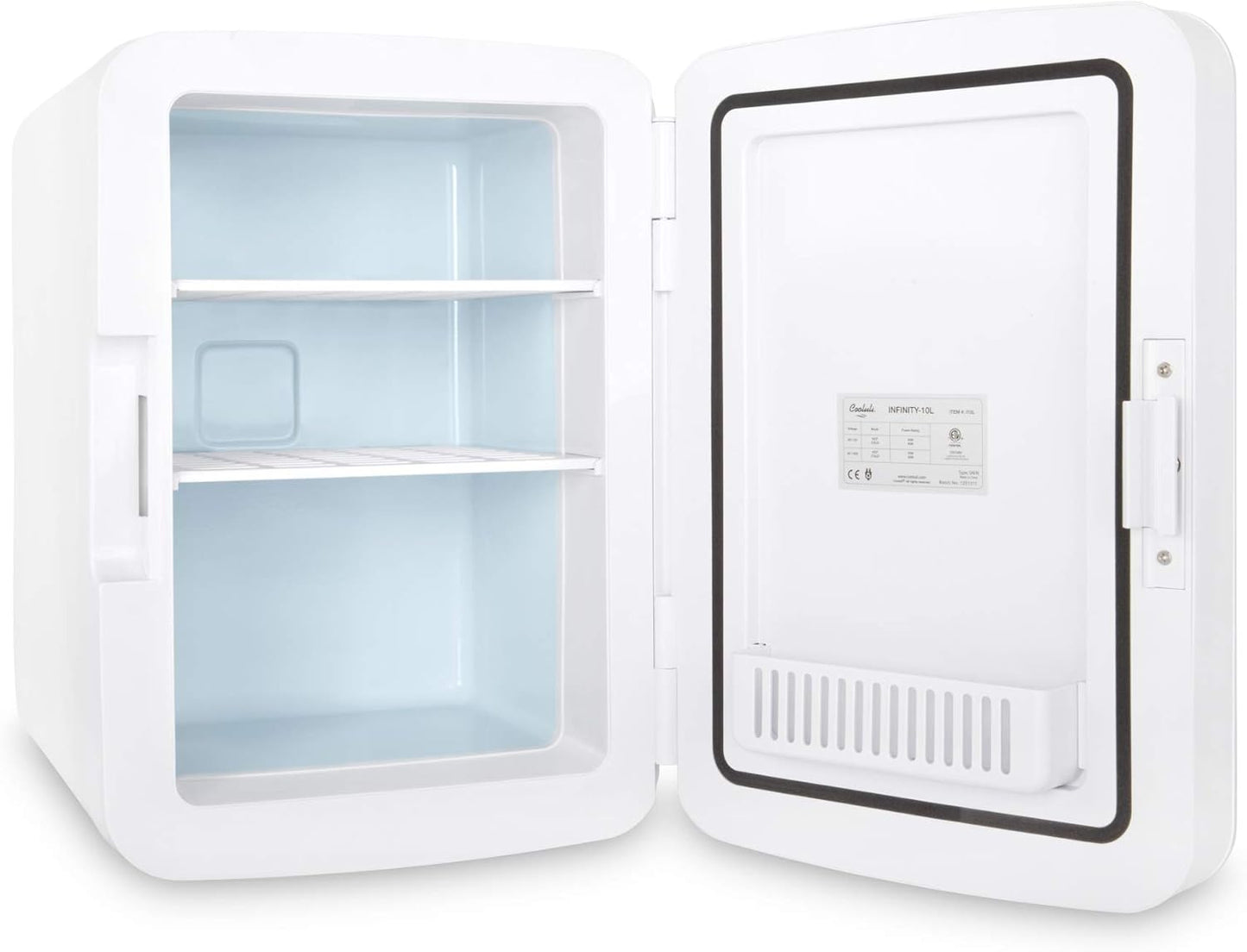 Cooluli 10L Mini Fridge for Bedroom - Car, Office Desk & College Dorm Room - 12v Portable Cooler & Warmer for Food, Drinks, Skincare, Beauty & Makeup - AC/DC Small Refrigerator with Glass Front, Blue