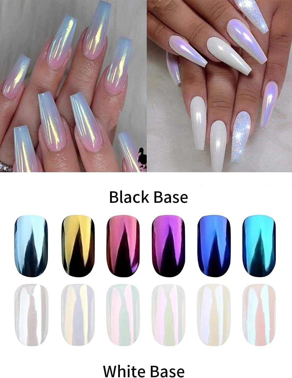 Pearl Chrome Nail Powder BISHENGYF -【0.8g Super Pearl Effect】Nail Chrome Iridescent Aurora Mermaid White Giltter Powder for Nails Art DIY