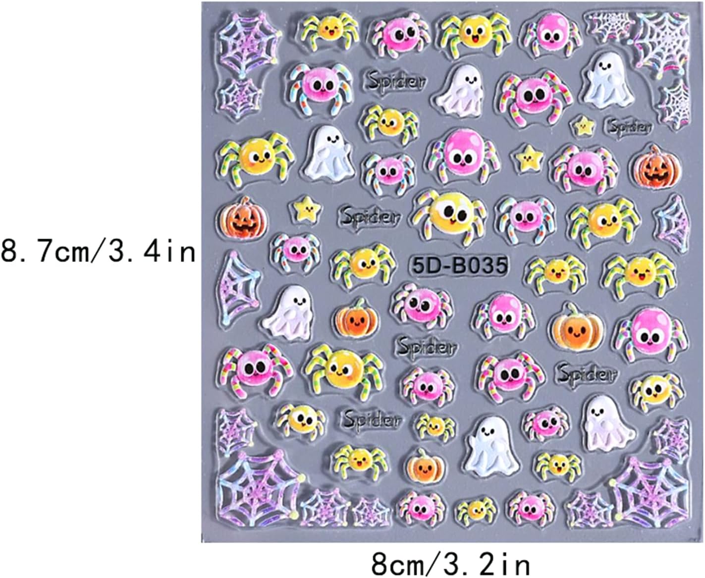 3 Sheets Halloween Nail Art Stickers 5D Embossed Nails Sticker Star Pumpkin Bat Spider Design Cute Ghost Nail Stickers for Women Girls Nail Decoration