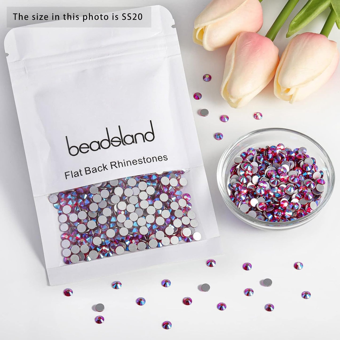 Beadsland 1440 Pieces Flat Back Crystal Rhinestones Round Gems,Light Siam AB,SS20,4.6-4.8mm
