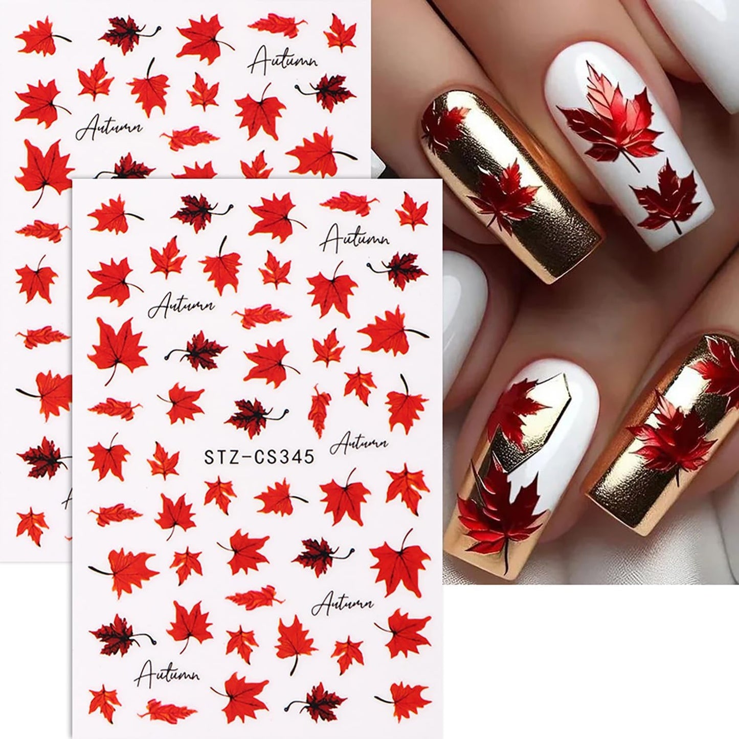 6 Sheets Thanksgiving Day Nail Art Stickers 3D Self -Adhesive Fall Red Maple Leaf Nail Decals Holographic Autumn Maple Leaf Letter Nail Stickers Festival Nail Decoration for Women Manicure Supplies