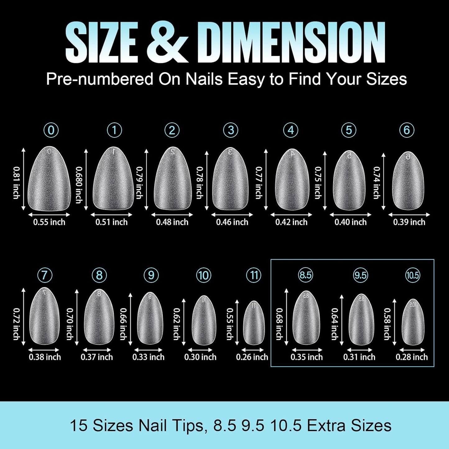 TOMICCA Short Almond Nail Tips, 360Pcs Full Cover Double Sided Matte Gel Nails,15 Sizes Acrylic Short Fake Nails for Nail Extensions Home Diy Salon