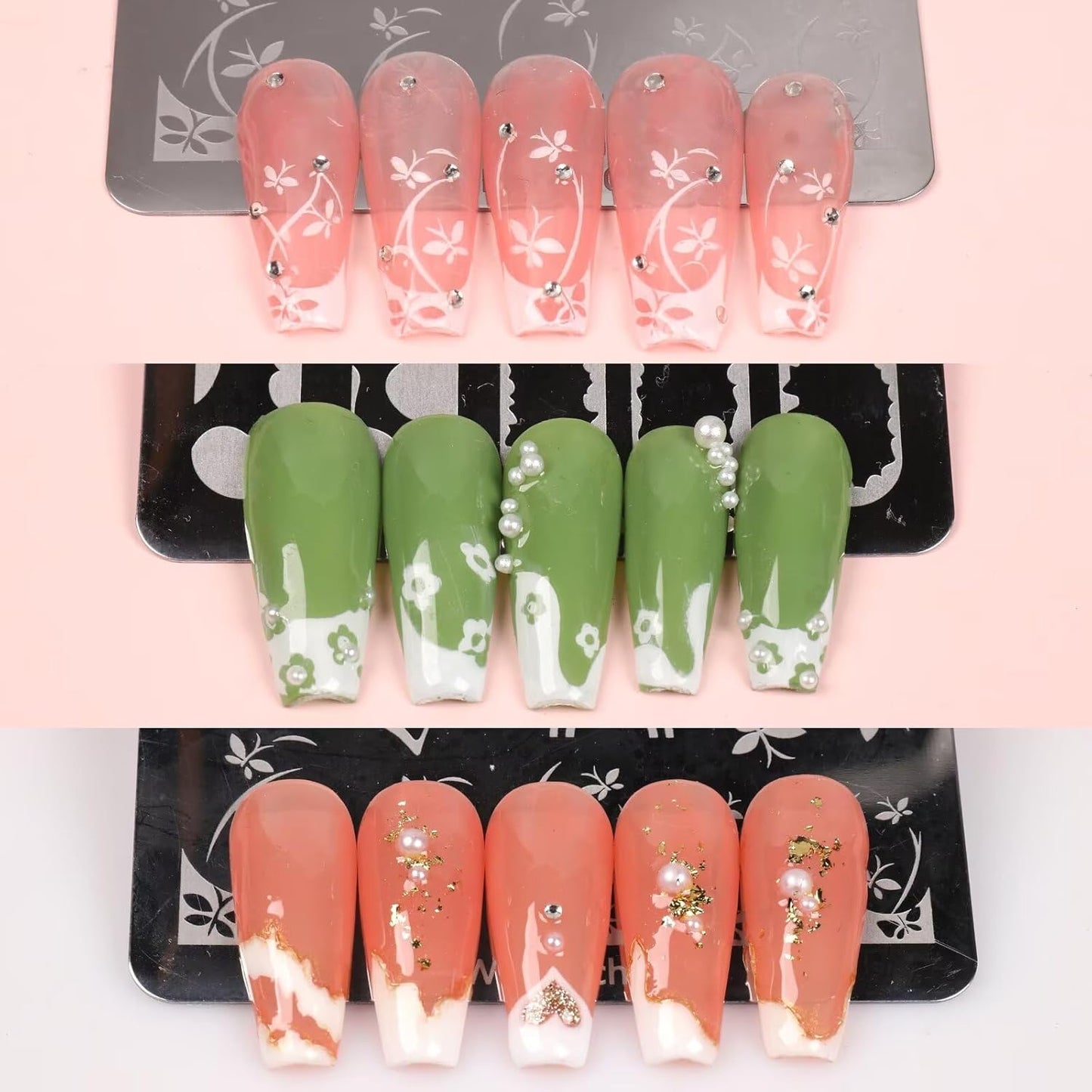 French Tip Nail Stamping Plate- 10 pcs Nail Stamper Kit Silicone Nail Stamper French Nail Stamp with Nail Art Stamps Storage Bag Nail Stamp Template Nail Supplies for Salon DIY