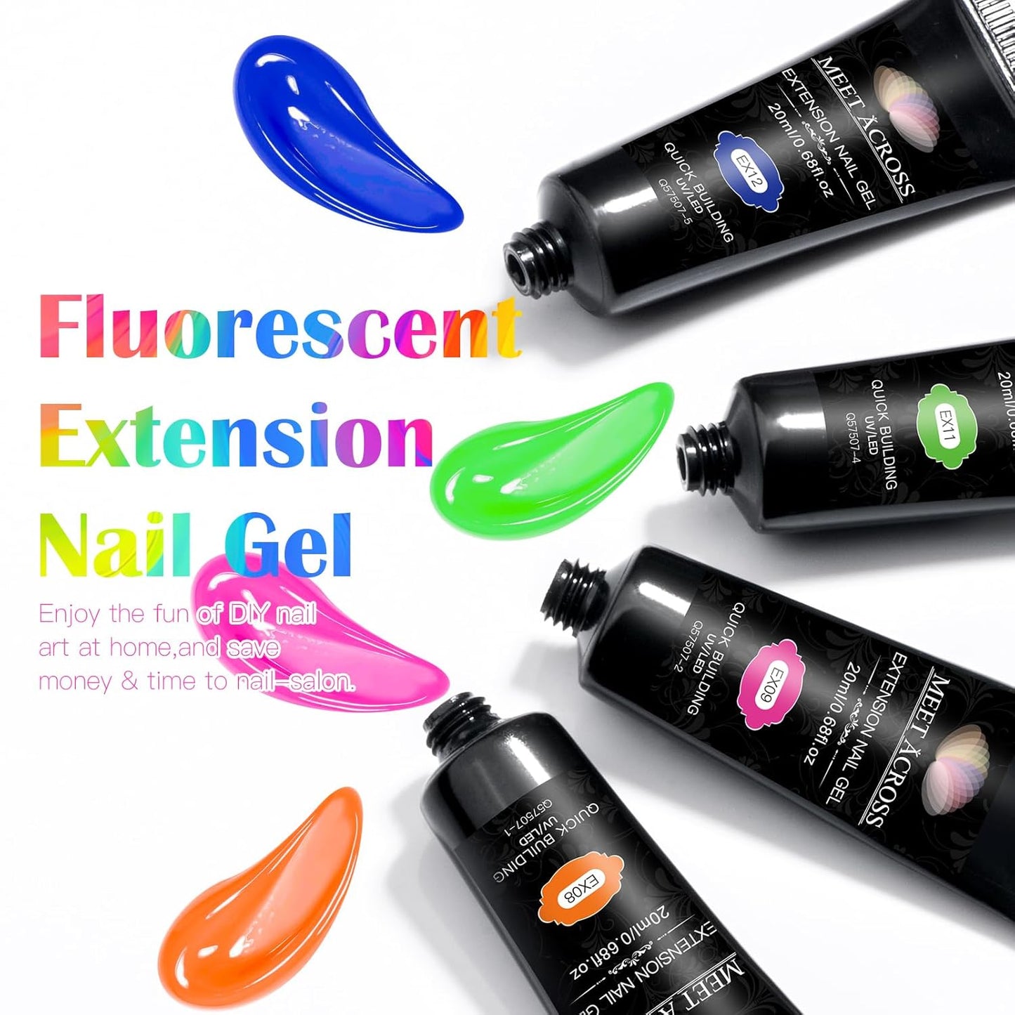 Neon Poly Nail Gel Set - 6 Colors Halloween Pink Neon Green Yellow Orange Bright Colors Poly Extension Nail Gel Polish Kit Soak Off UV Long Lasting Enhancement Solution for Salon DIY at Home