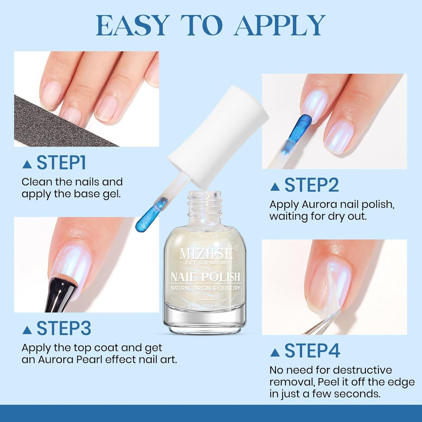 MIZHSE Nail Polish: 15Ml Mermaid Pearl Nail Polish Blue Aurora Effect Nail Polish, Fingernail and Toenail Polish Glossy Long Lasting Nail Polish Trendy DIY at Home Nail Gift Spree