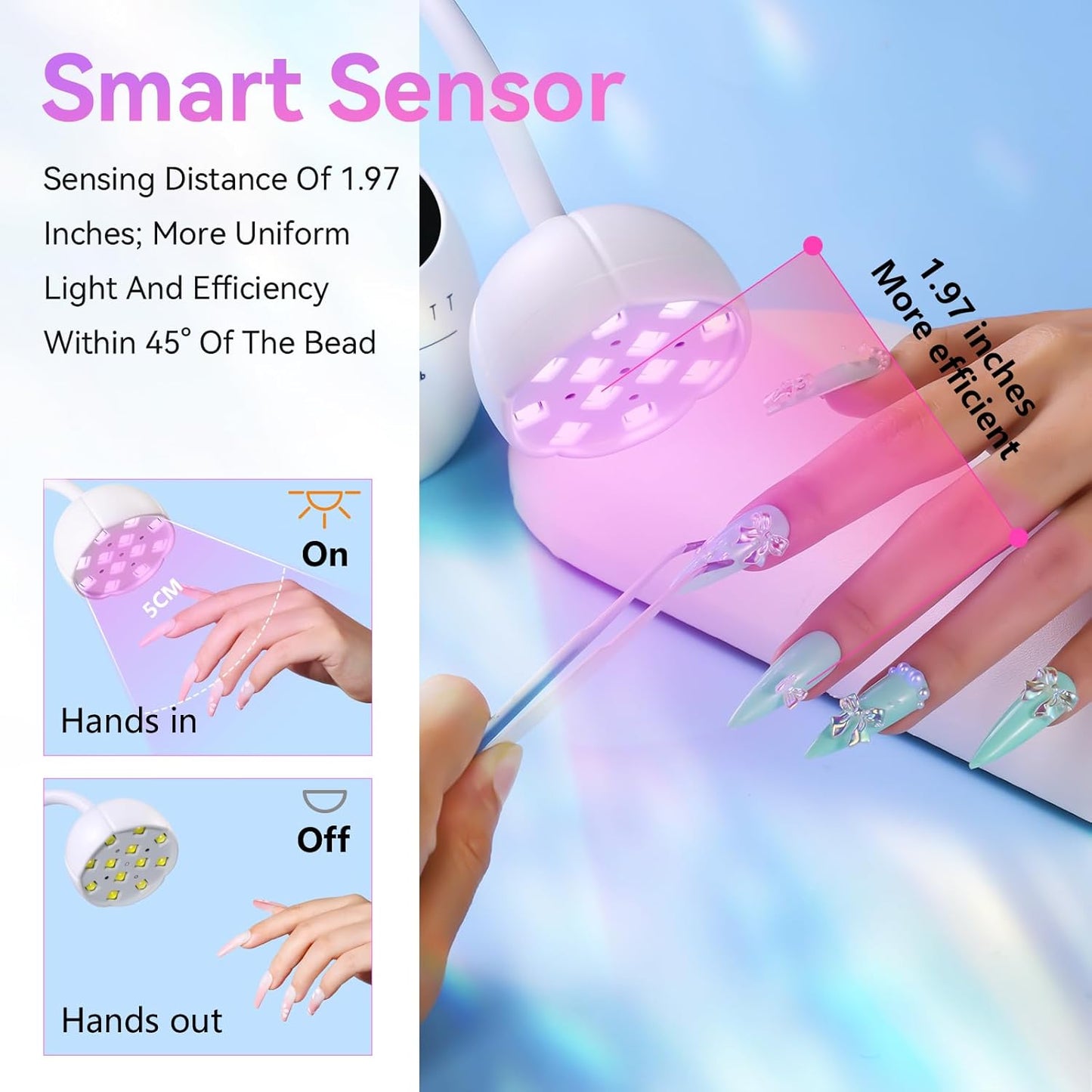 Makartt UV LED Nail Lamp - Gooseneck UV Light for Gel Nails Cherie Cordless USB 39W Nail Dryer LED Gel Lamp with 4 Times & Auto Sensor Fast Flash Curing Light for Salon Use (White)