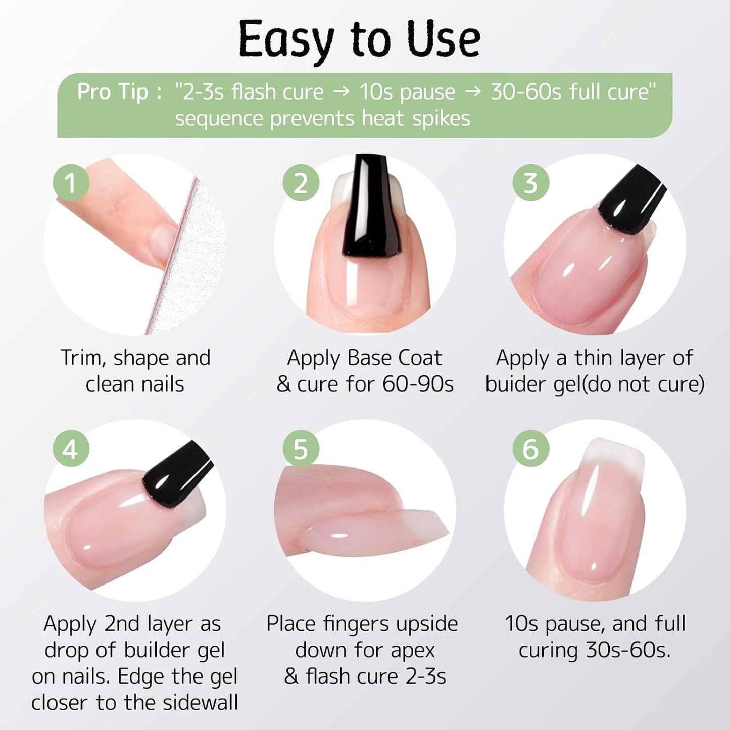 Builder Gel for Nails, 2 Pack Crystal Clear Soft Polish Fast Self-leveling Apex Strength Thickness Enhancement Building Thin Weak Nail, Beginners Home DIY Salon Manicure (U V Light Needed)