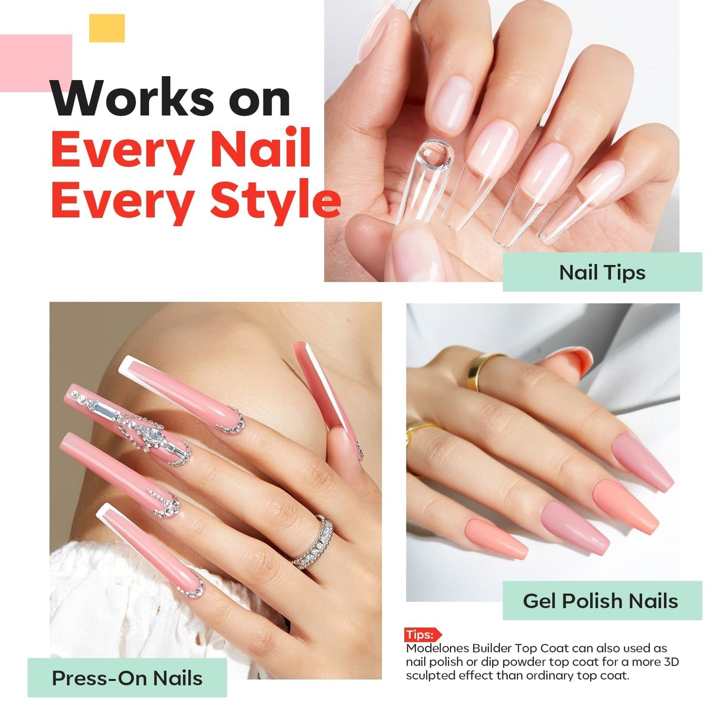 modelones Nail Builder Gel Top Coat, 2-in-One Clear Builder for Nails, LED Lamp Cured Top Coat Strengthener Glue Gel Polish in a Bottle for DIY Home Salon Gifts, 15ML