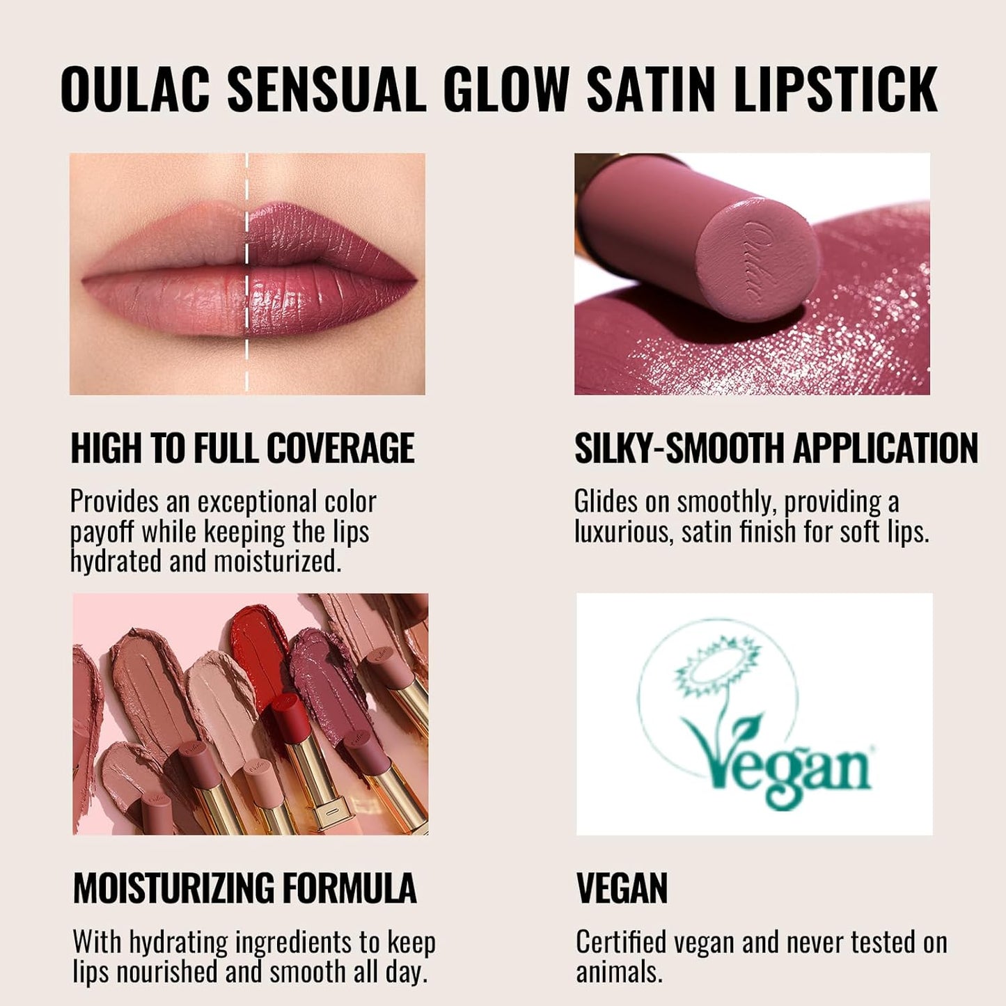 Oulac Red Lipsticks for Women, Deep Red Matte Lipstick, Full Coverage Lip Color, Satin Matte Finish, Cream Texture, Hydrating, Infused with Hyaluronic Acid, Vegan & Clean Beauty 4g SG07 Body Heat