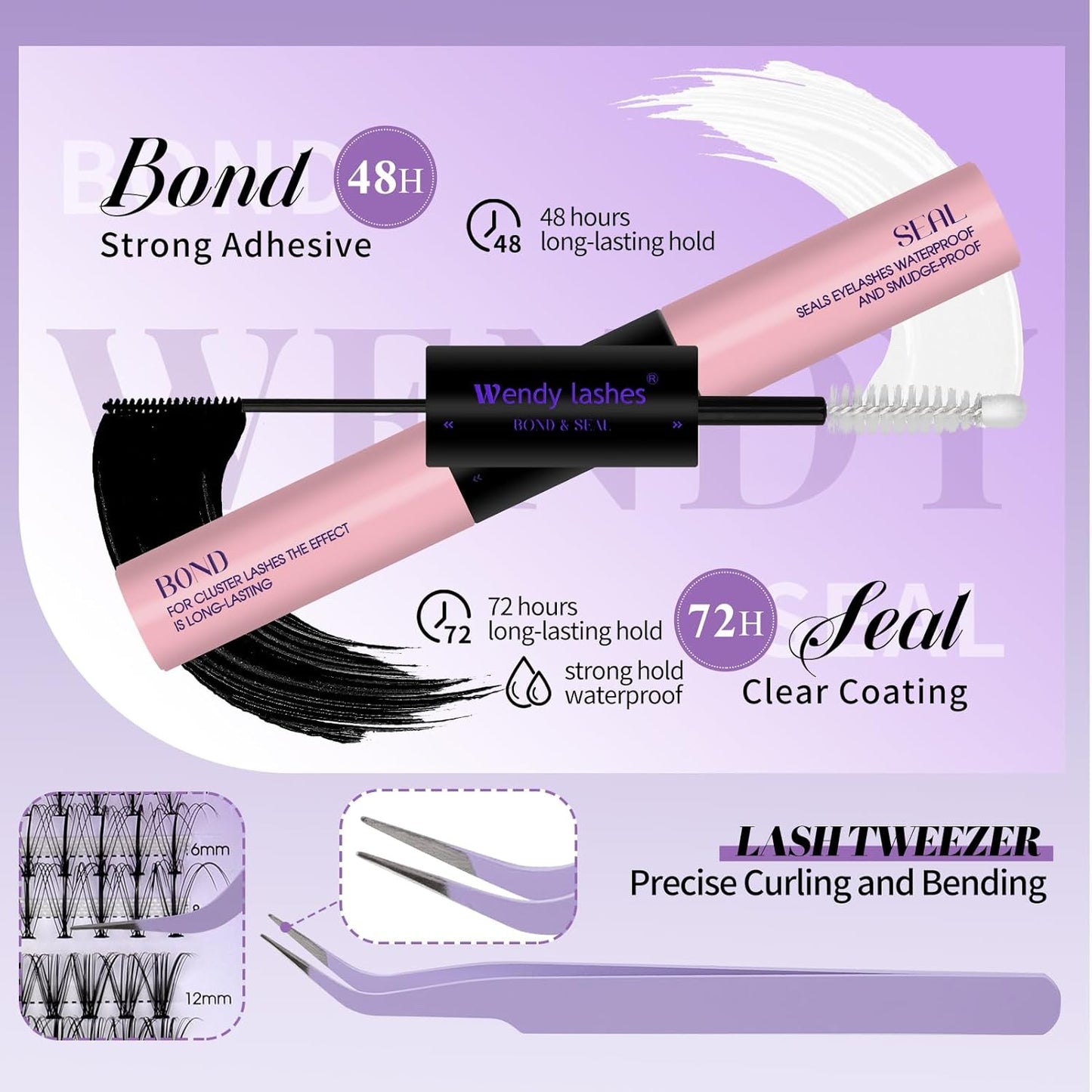 DIY Lash Extension Kit Lash Clusters With Bottom Lashes 20/30/40/50D 12-18mm Multi-types Individual Lashes Bond and Seal, Spike, Volume Lashes Kit Lash Applicator(20/30 Kit)