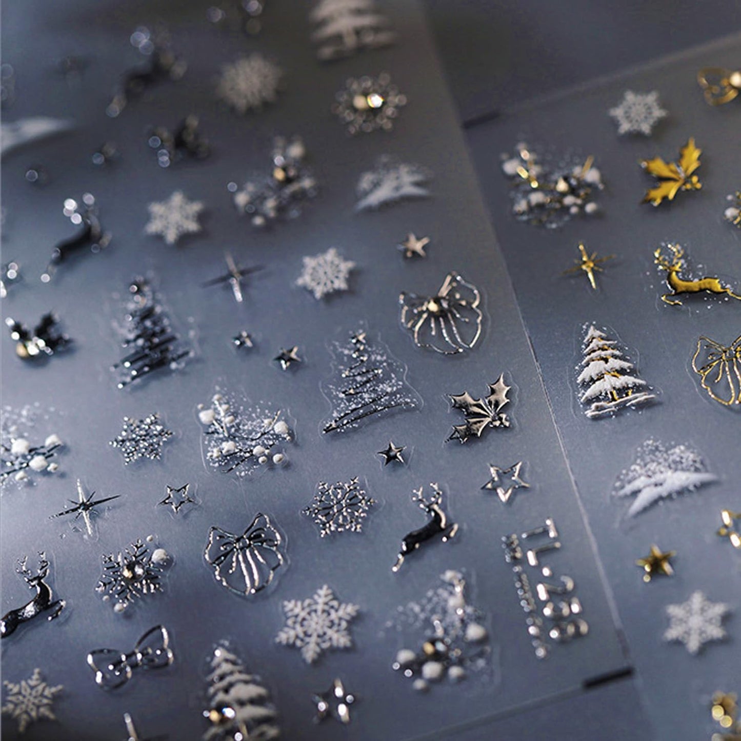 Christmas Nail Stickers for Nail Art Glitter Silver Reindeer Christmas Tree Nail Art Stickers Winter Xmas 5D Embossed Nail Decals 3D Self-Adhesive Nails Supply Manicure Sliders for Nails Decoration