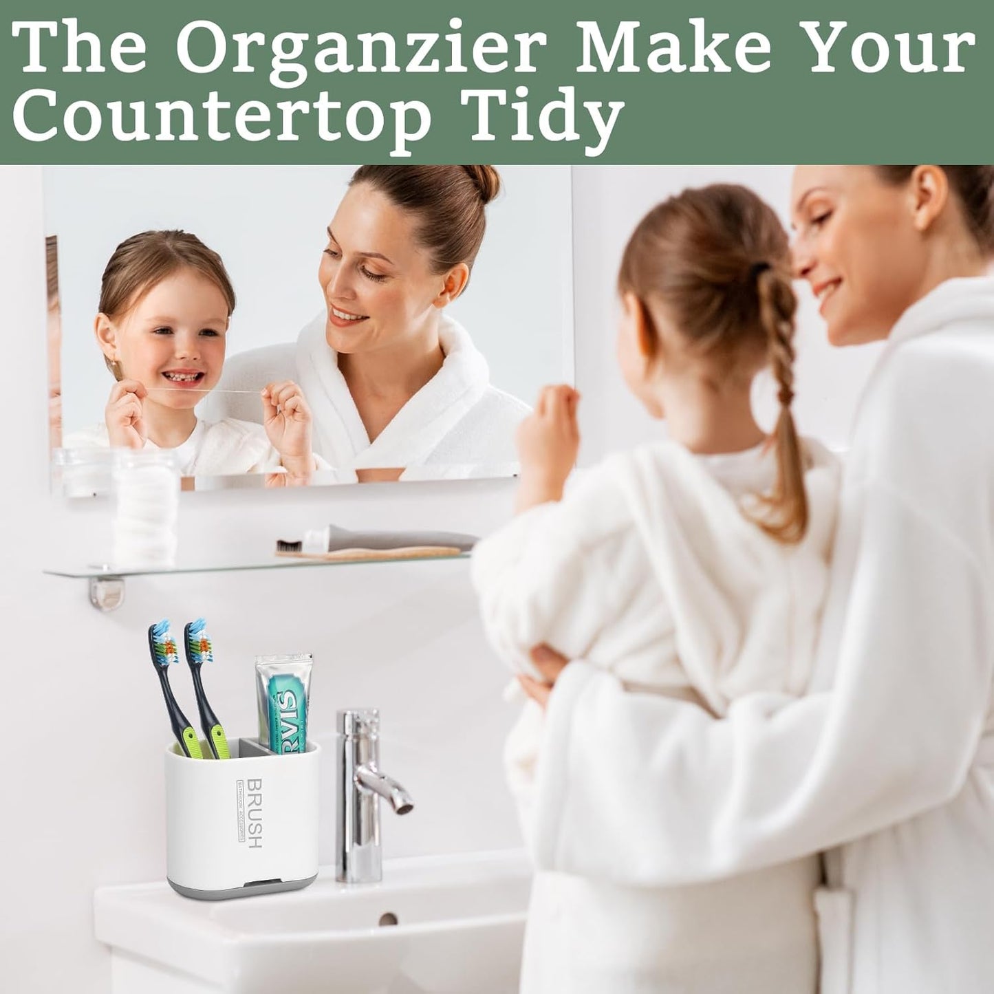 Chintu Toothbrush and Toothpaste Holder with Divider for Bathroom Countertop Organizer, Detachable for Easy Clean,Electric Toothbrush Holders Storage Caddy for Family (White/Gray)