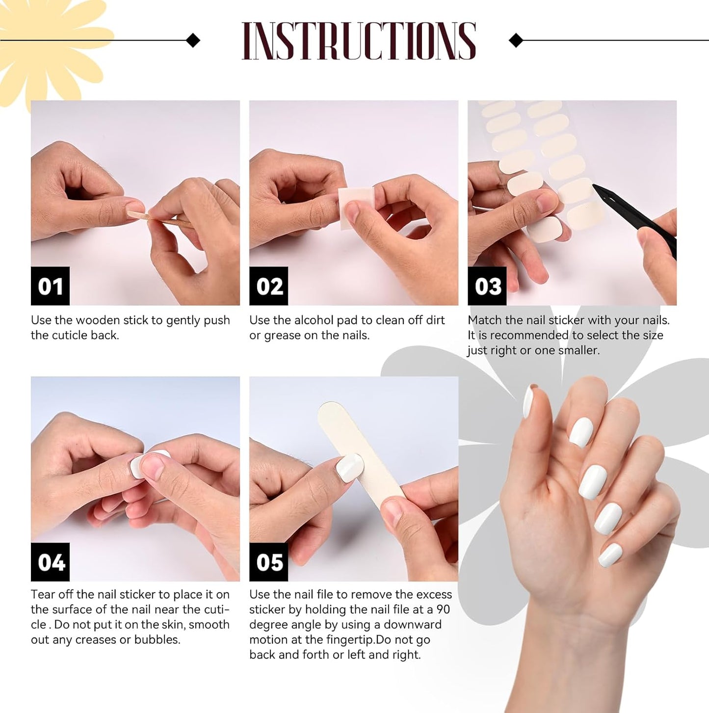 Gloss Nail Strips|Uv Free|22 Pcs,Gel Nail Stickers|Long Lasting Two Weeks and Easy to Apply&Remove|Creimy Wite