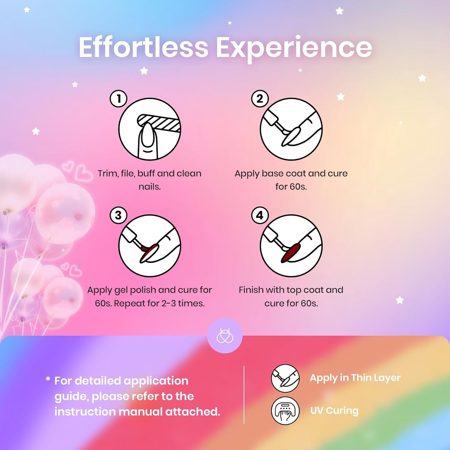 Beetles Rainbow Gel Polish Set, 20 Colors Glitter Pink Red Green Blue Bright Rainbow Collection Colorful Gel Polish Nails Sparkle Gel Base Glossy & Matte Top Coat UV Gel Gift for Women & Girls