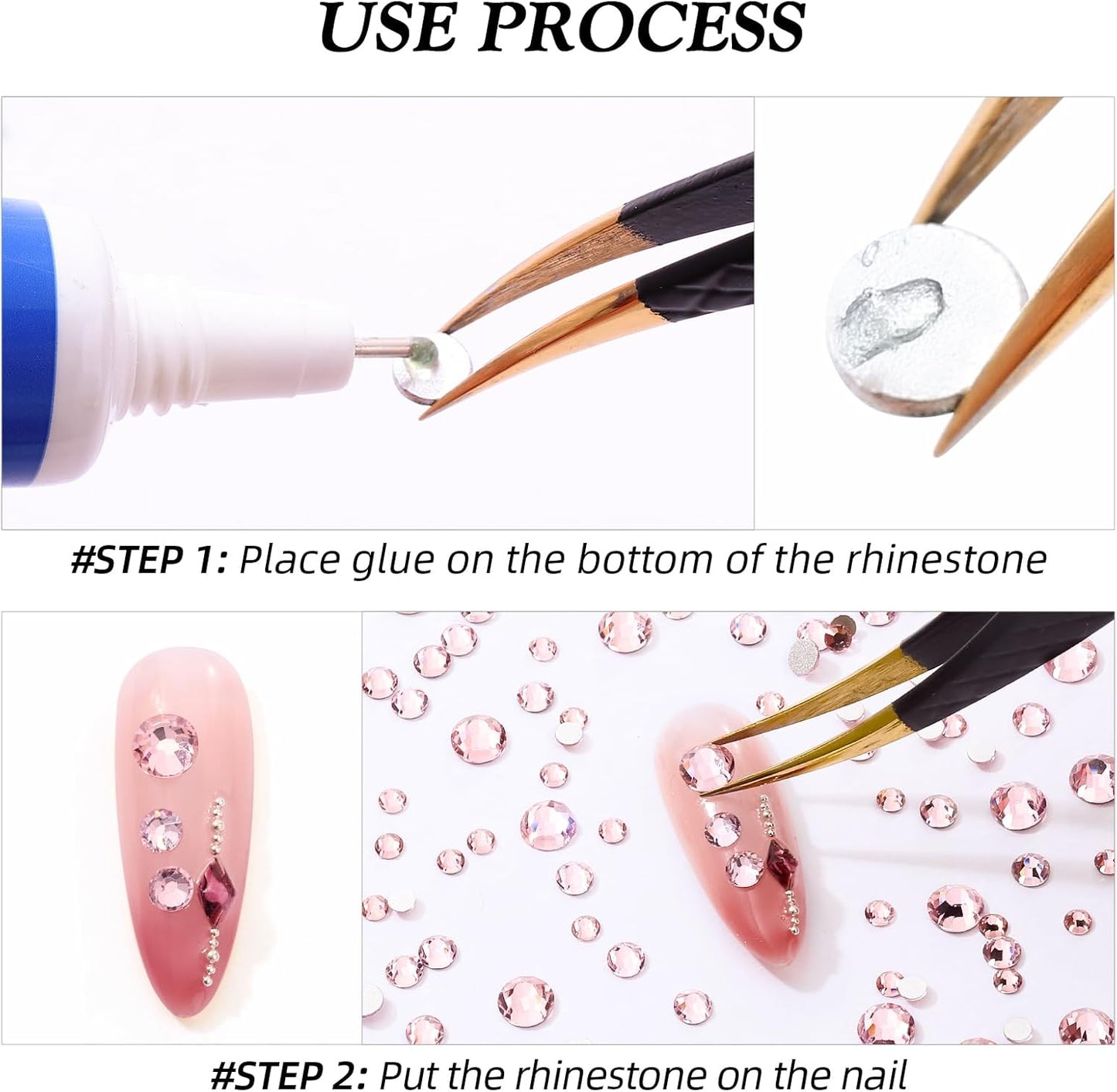 Pink Flatback Rhinestones, Glass Rhinestones for Nail Art and Craft, Glue Fix, Loose Crystal Gemstones(Pink, SS6, 2880pcs, 1.9-2.0mm)