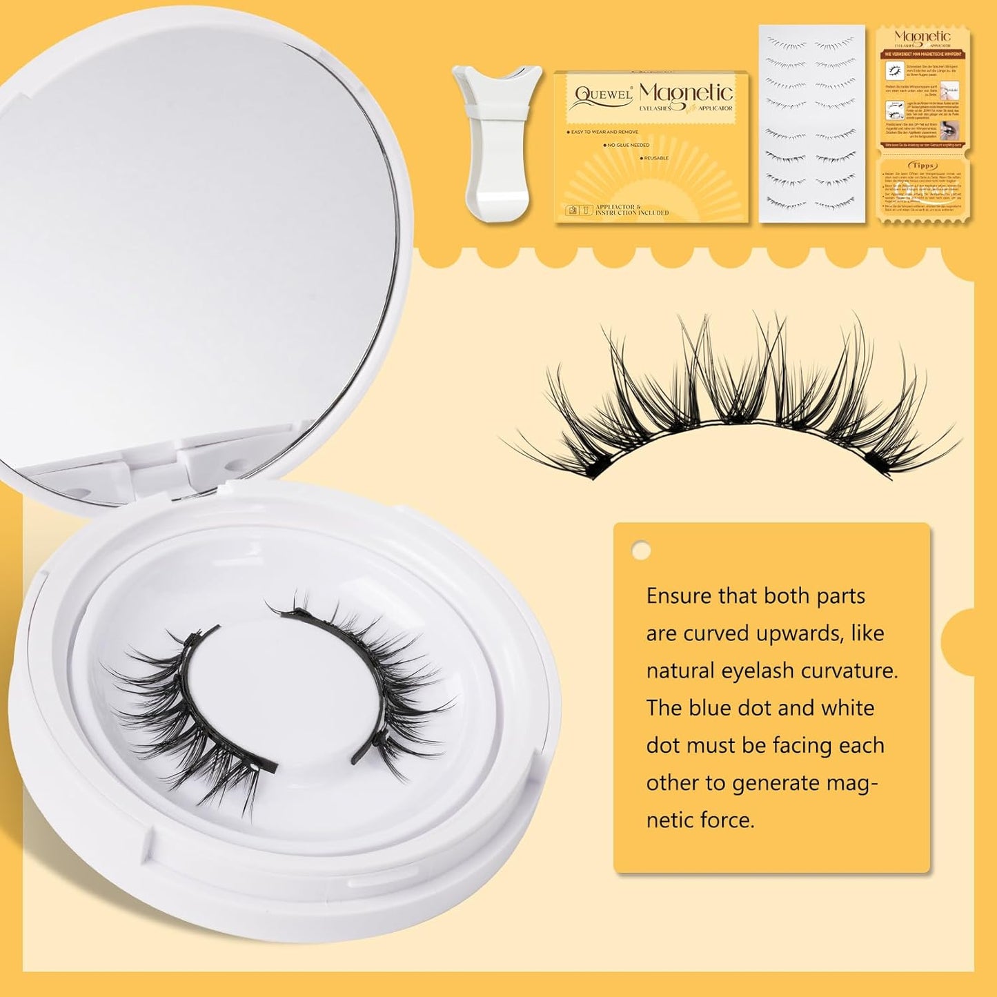QUEWEL Magnetic Eyelashes Natural Look, 1 Pair Reusable Magnetic Eyelashes with Applicator, No Glue Needed Manga Eyelashes Magnetic Lashes Kit, Easy to Wear and Remove(Magnetic Lashes-D01)