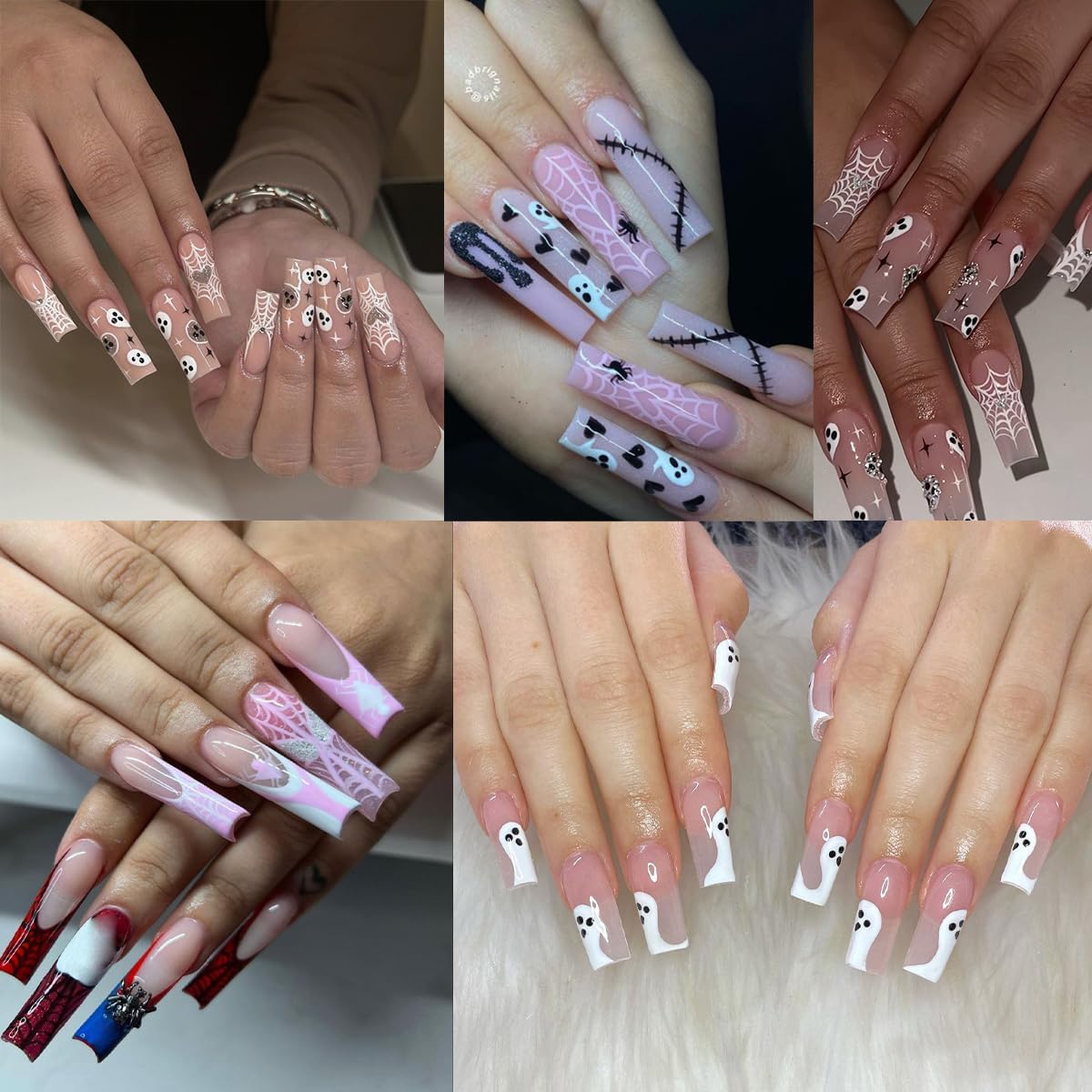 Halloween Nail Art Stickers - 10 Sheets 3D Self Adhesive Nail Designs - White Ghost, Black Bat Boo Nail Decals for Women DIY Manicure Tips