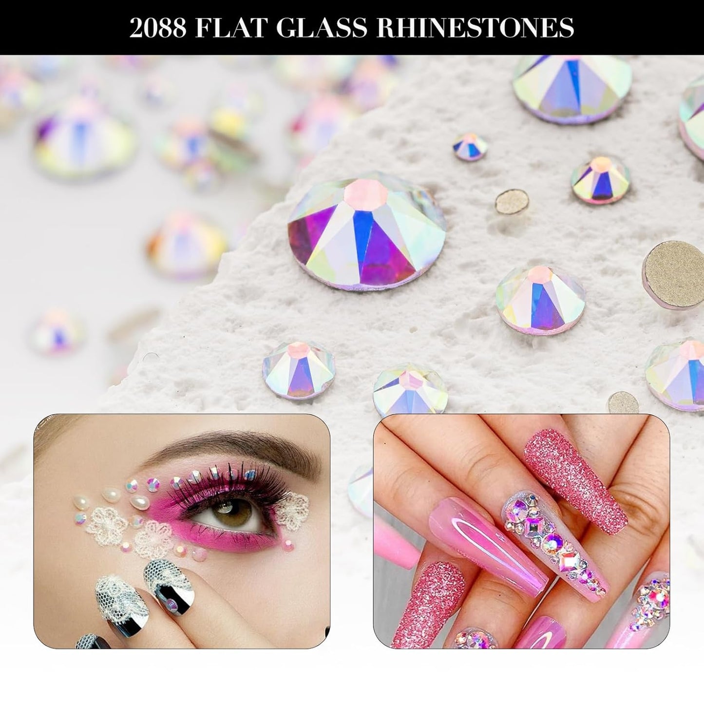 Novani Crystal AB Rhinestones 144pcs Flat Back Round Rhinestone Style 2088 Sparkly Crystal Gemstones for Nail Art and Crafting SS40,8.4-8.7mm