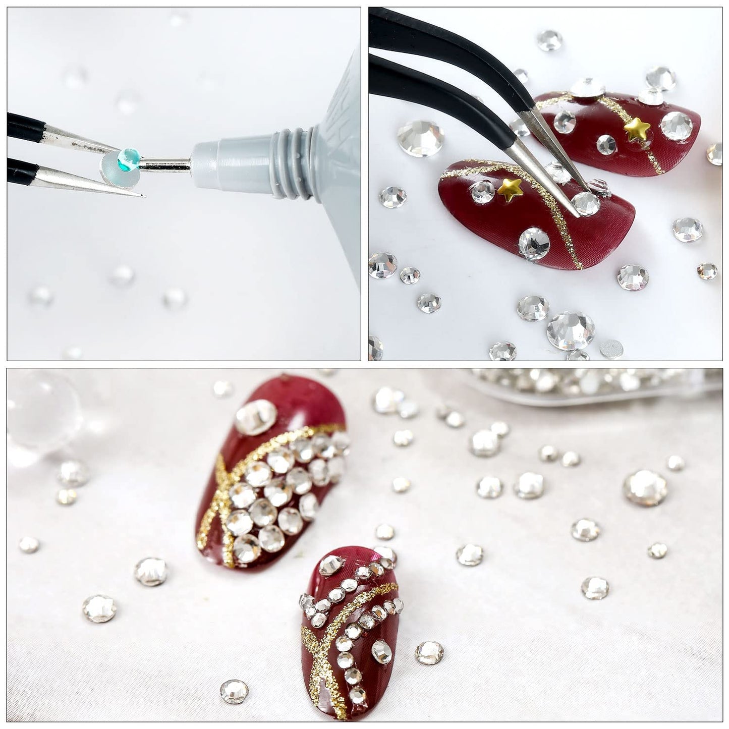 4240Pcs Red Flame Flatback Rhinestones 6 Sizes Crystal Diamonds for Nail Art Crafts Clothes Shoes with Tweezers and Picking Pen