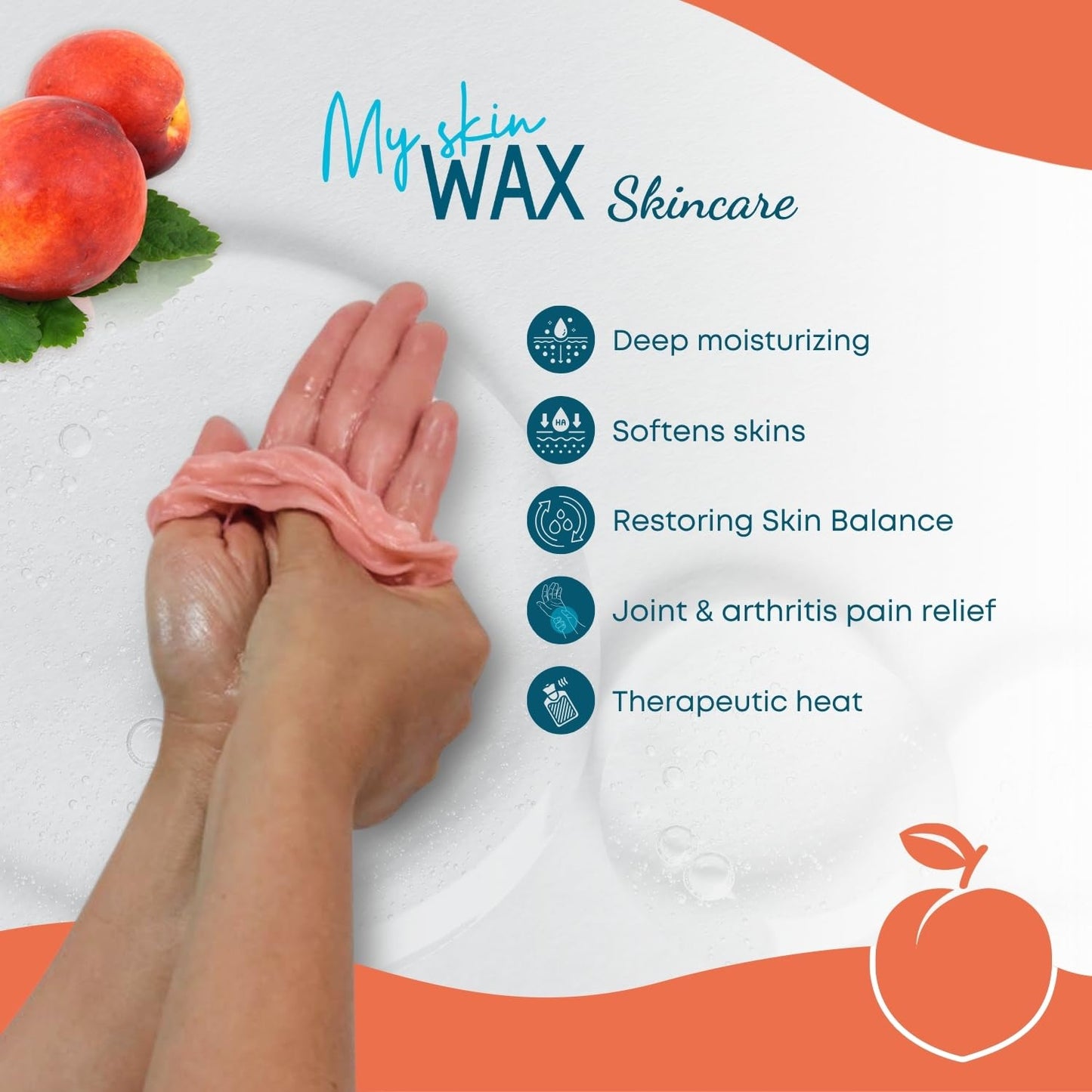 Paraffin Wax Refills Maxi Pack for Hands and Feet Bath โ 6 Large Blocks 5.25 lb Peach Scent, Moisturizing Non-Greasy Wax for Arthritis Relief, Pedicure, Home Spa