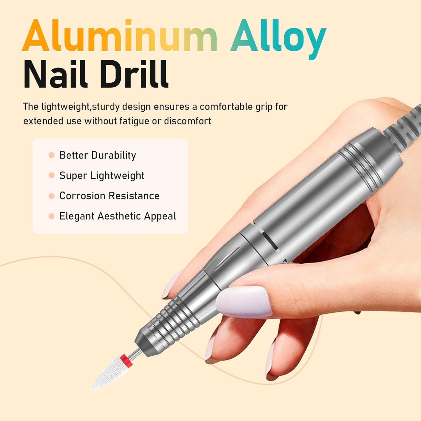 Portable Nail Drill Electric File: 35000RPM Professional Rechargeable Nail E File Machine,for Acrylic Nails Gel Polishing Removing, Cordless Efile with Bits Kit for Manicure Salon Home (White)
