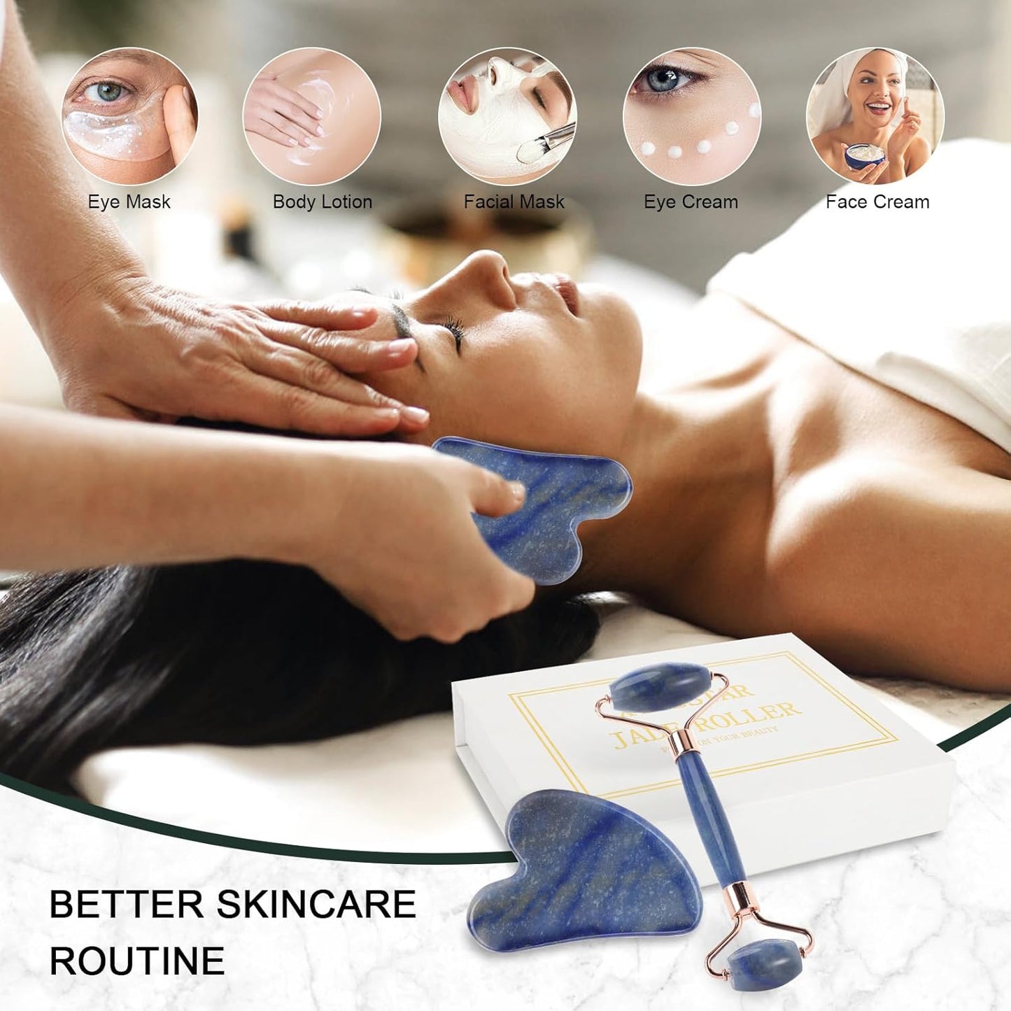 Jade Roller for Face, Facial Roller Massager Skin Care Tool, Gua Sha Facial Tools for Face, Neck, Eyes, Reduce Puffiness of The Skin(Blue)